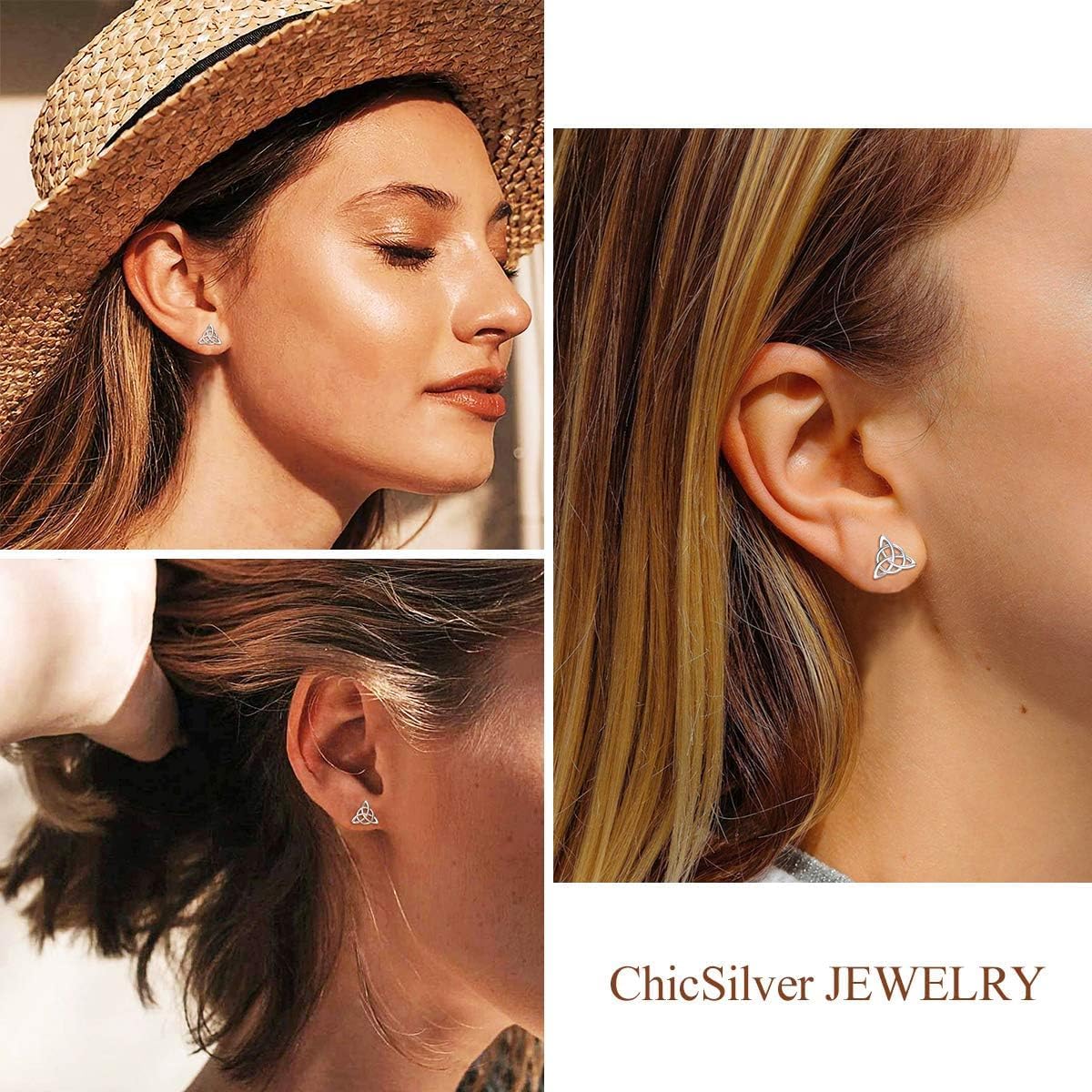 ChicSilver Sterling Silver Stud Earrings for Women Hypoallergenic Celtic Earrings Vintage Triquetra Triangle Studs Earrings Dainty Small Irish Jewelry for Women