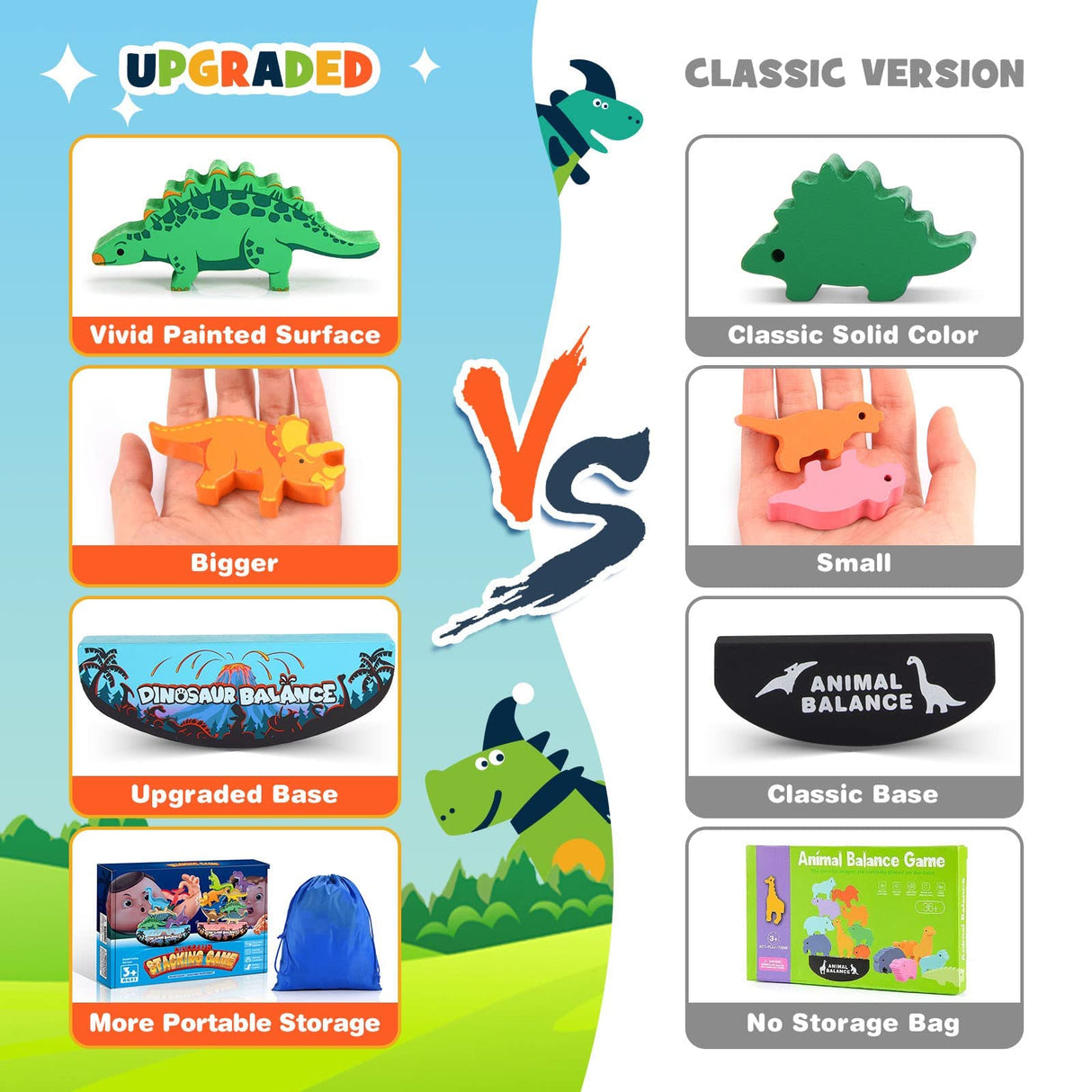 IPOURUP Dinosaur Toys for Kids 3-5: Wooden Stacking Montessori Toys for 3 4 5 6 7 Year Old Balance Competition Game for Family Ideal Christmas Birthday Gifts for Kids Ages 3-7 (Double Version)