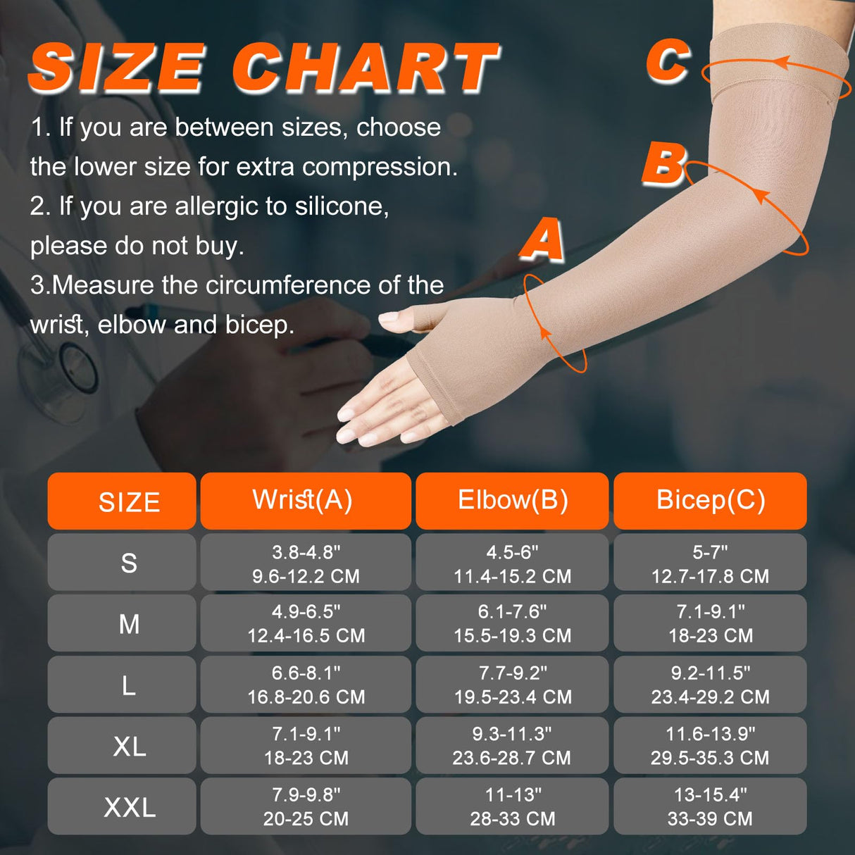 Hiball Lymphedema Medical Compression Arm Sleeve with Gauntlet, 20-30 mmHg Graduated Compression Full Arm Support for Women Men, Long Pressure Arm Hand Brace for Arthritis, Bursitis, Edema, Nerve Pain