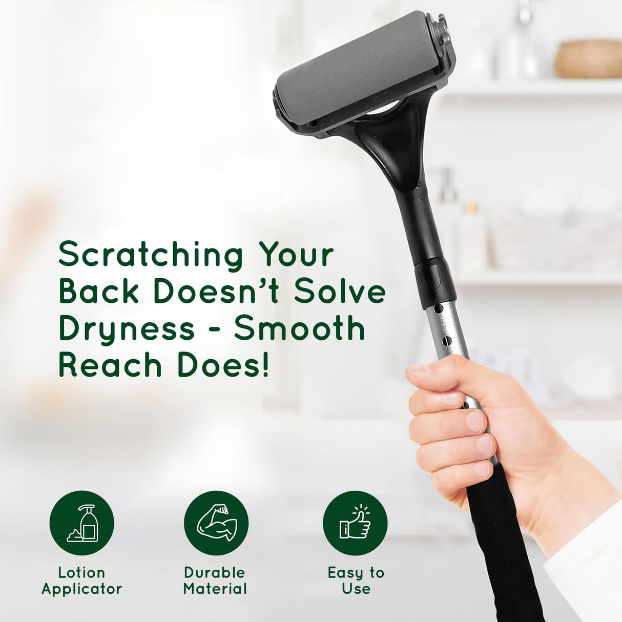 SMOOTH REACH Lotion Applicator for Back - Self Tanner and Sunscreen Application Roller - Works with Moisturizer, Cream, Ointment, Oil - Single