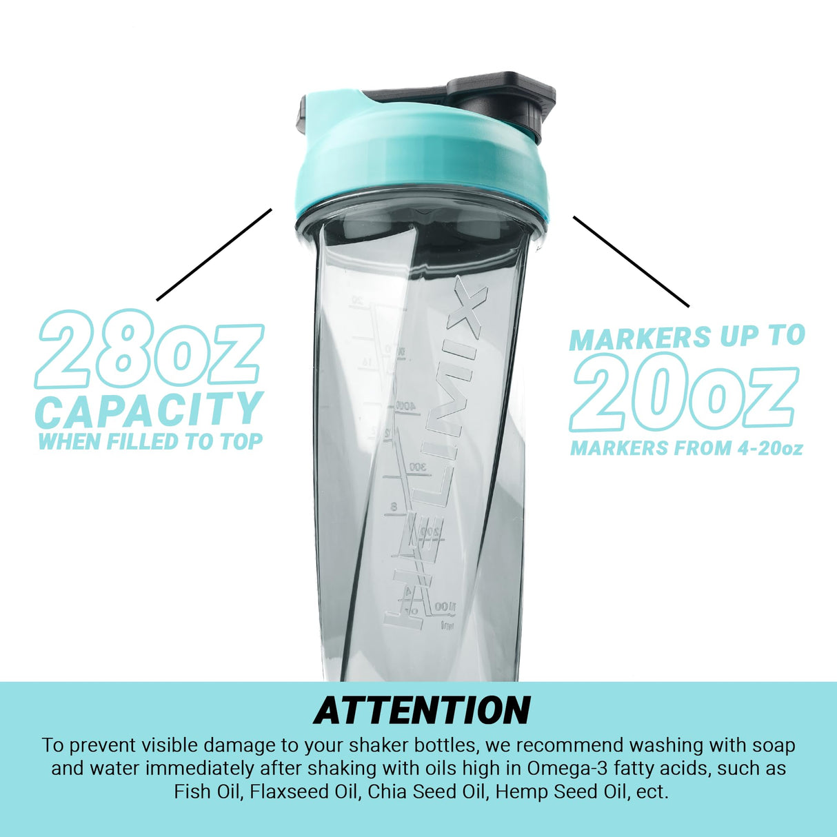 HELIMIX 2.0 Vortex Blender Shaker Bottle Holds upto 28oz | No Blending Ball or Whisk | USA Made | Portable Pre Workout Whey Protein Drink Shaker Cup | Mixes Cocktails Smoothies Shakes | Top Rack Safe