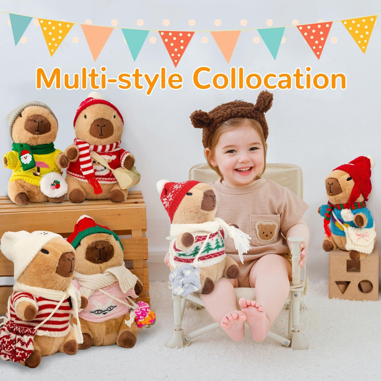 WAKSUN Capybara Plush with 10 Pcs Clothes & Accessories,Christmas Stuffed Animals, 10.2 in Cute Capybara Plush Toys,Birthday Gifts&Dress Up Cute Plushies for Boys/Girls (Daily)