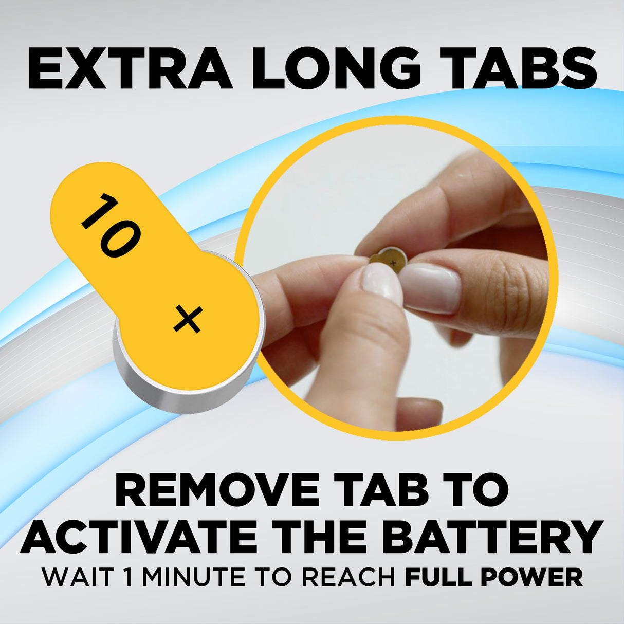 Powermax Size 10 Hearing Aid Batteries, 60 Count Long-Lasting Battery Pack, Yellow Long Tab for Easy Change
