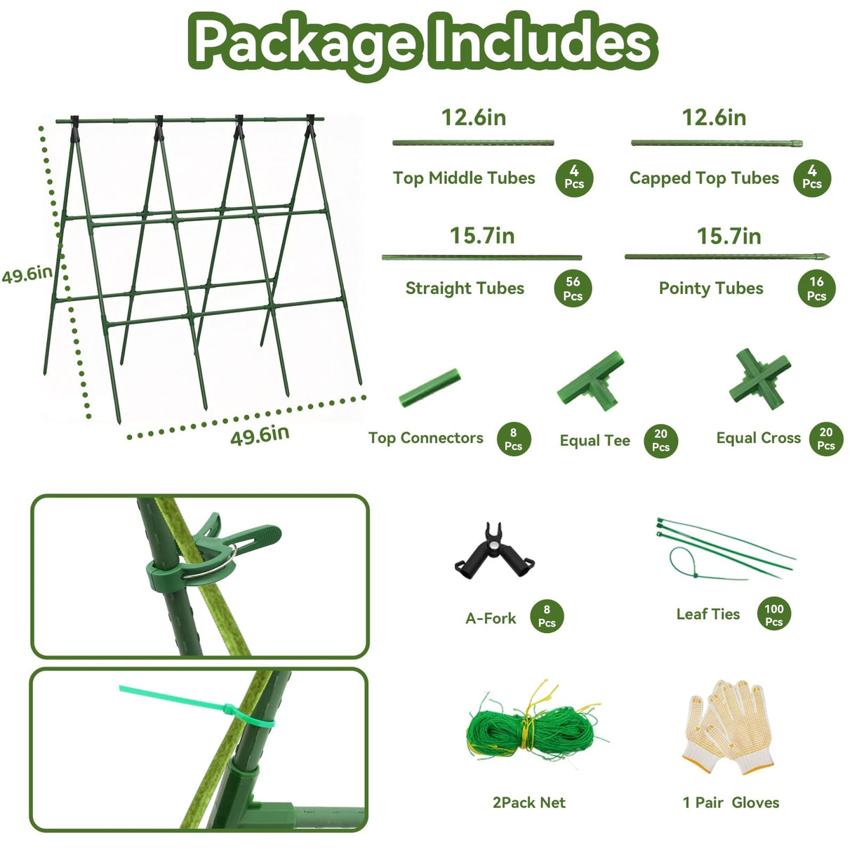 2 Pack Cucumber Trellis, 49.6"×49.6" Garden Trellis for Climbing Plants Outdoor, A-Frame Vegetable Trellis for Raised Bed, Support for Tomatoes, Squash, Zucchini, Vegetables