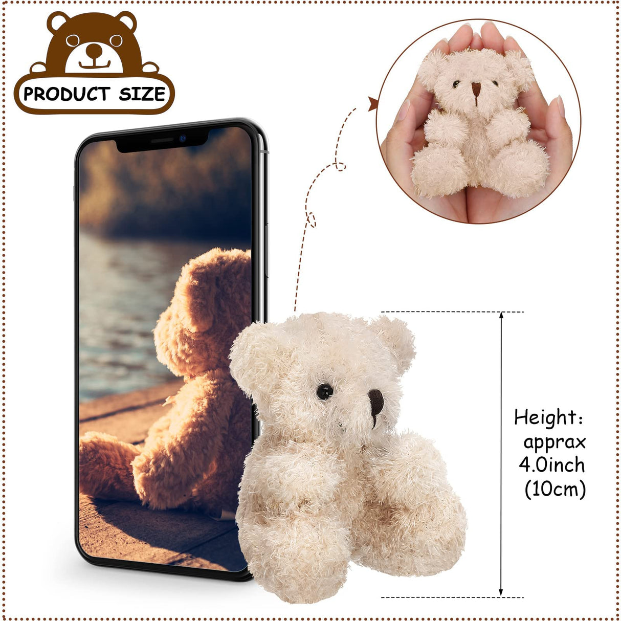 Sotiff 12 Pcs Mini Plush Bear 4 Inch Stuffed Bear Gift Bulk Animal Doll Keychain for Kids Boys Girls Christmas Party Favor Students Baby Shower Party Gifts(Brown, Apricot)