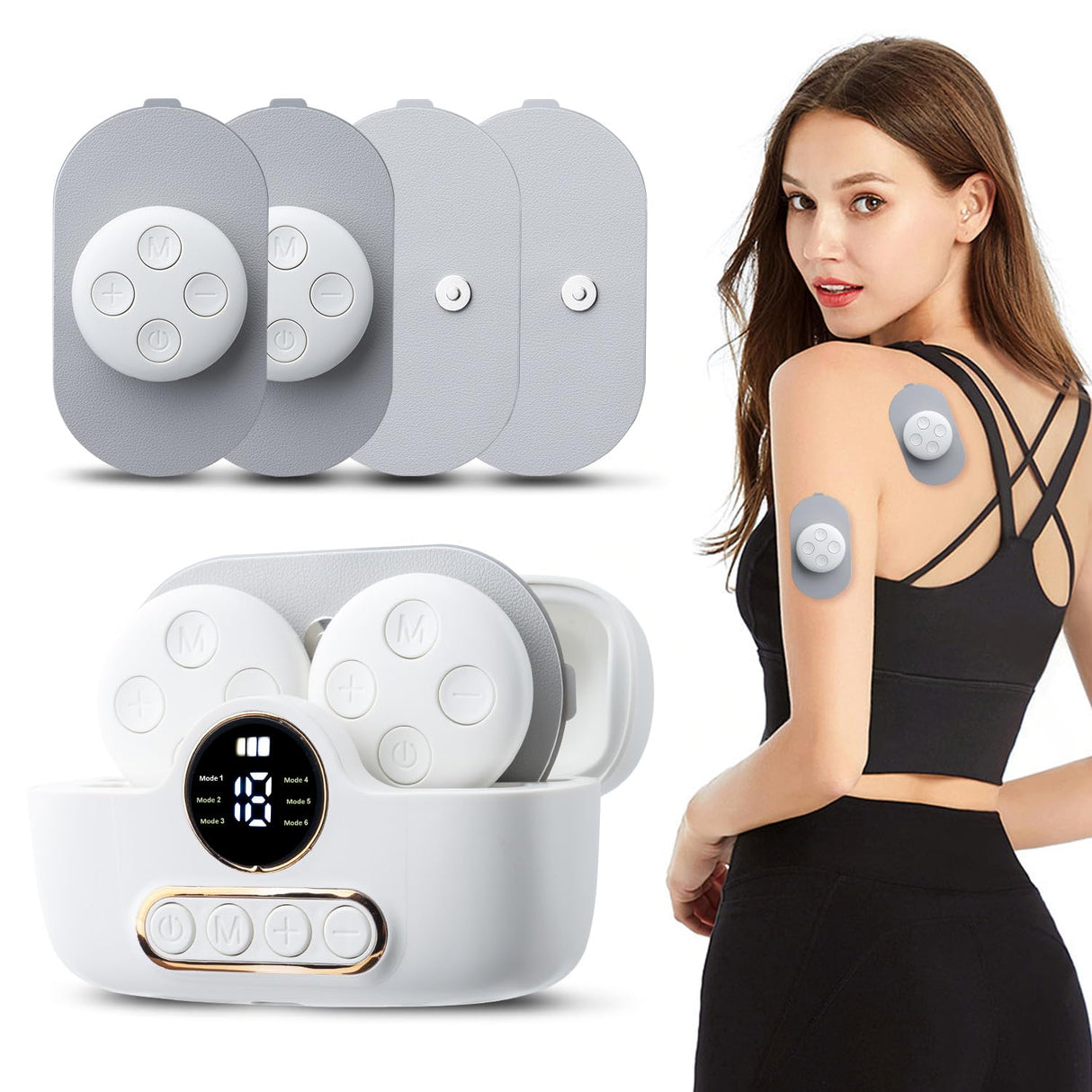 Wireless Muscle Stimulator,TENS Unit Muscle Stimulator for Pain Relief, Smart Portable Rechargeable Wireless TENS Machine, for Physical Therapy, Pocket-Size TENS with 4 TENS Pads.FSA HSA Eligible