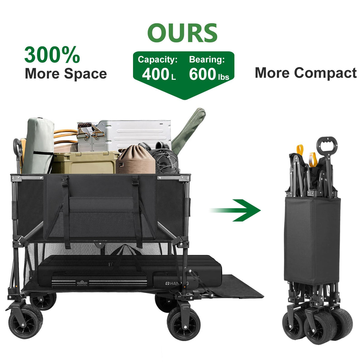 Double Decker Wagon 600lb Capacity & 400L Collapsible Sports Wagon