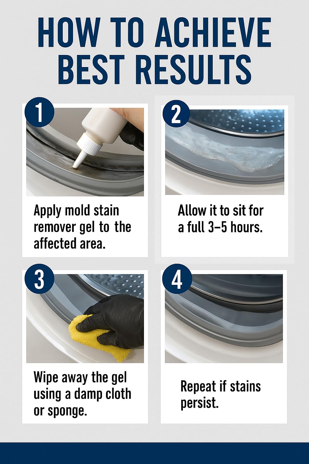 ACTIVE Mold Stain Remover Gel Cleaner Heavy Duty Stain Cleaner for Front Loader Washing Machine Seal, Bathroom Grout, Shower, Caulk - Front Load Washer Cleaning Solution - 7 Fl Oz