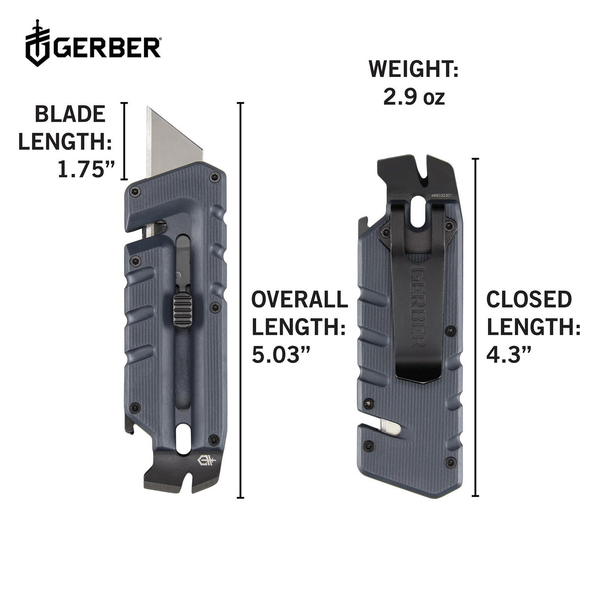 Gerber Gear Prybrid Utility Knife with Pocket Clip, Box Cutter Retractable Blade, Heavy Duty Utility Razor with Pry Bar, Bottle Opener, and Wire Stripper, Multi tool Pocket Knife, Blue with Clip