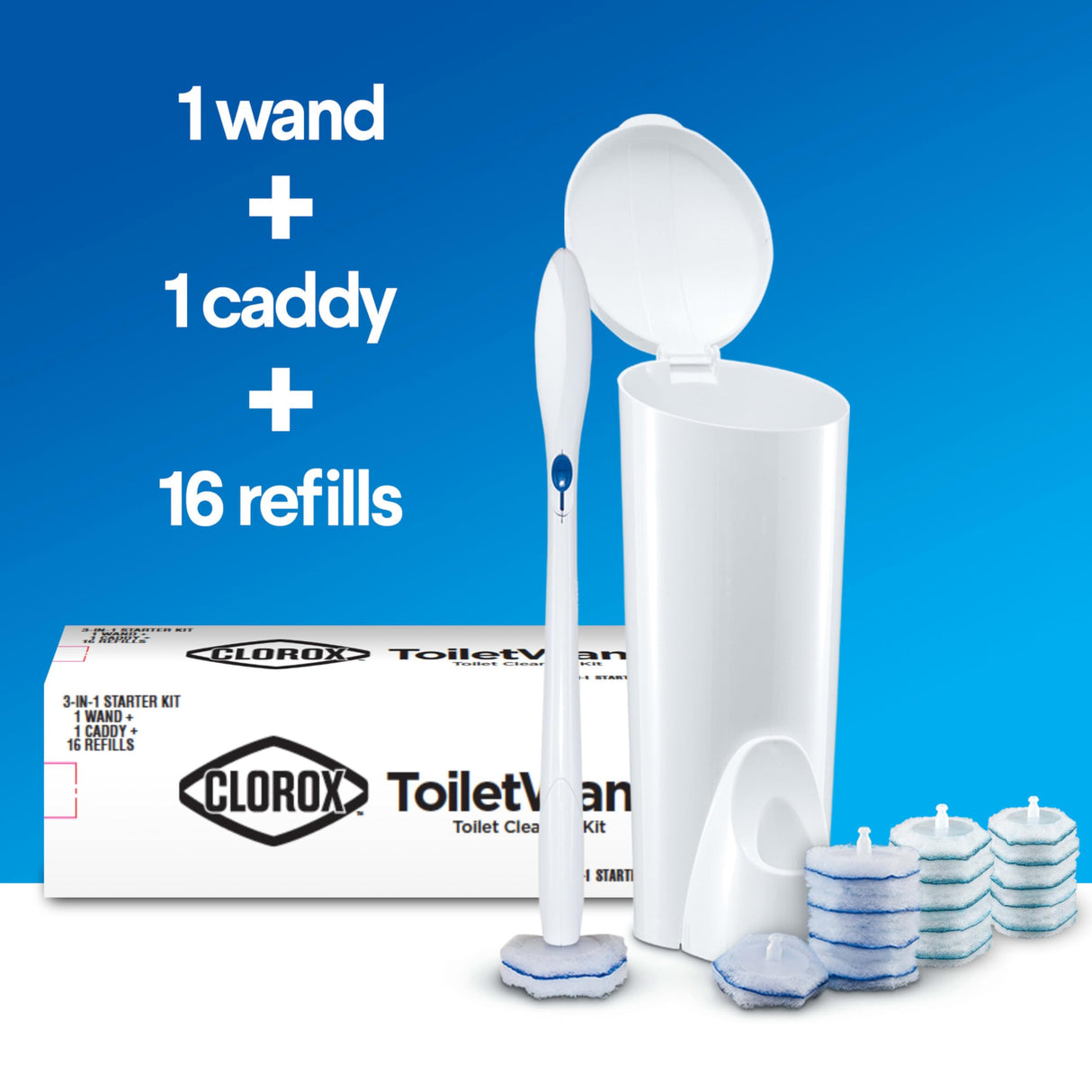 Clorox ToiletWand Disposable Toilet Cleaning System - ToiletWand, Storage Caddy and 16 Disinfecting Refill Heads