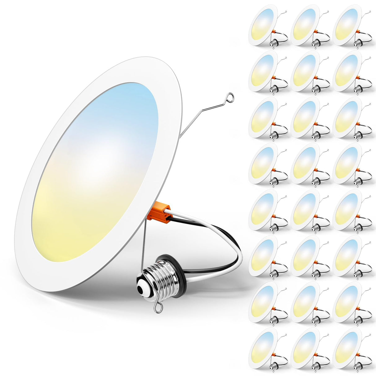 FREELICHT 24 Pack Retrofit LED Recessed Lighting 6 Inch, Selectable 2700K/3000K/4000K/5000K/6000K, Dimmable Flat LED Can Lights, 10W=110W, 1000LM, IC & Damp Rated, ETL & FCC, White