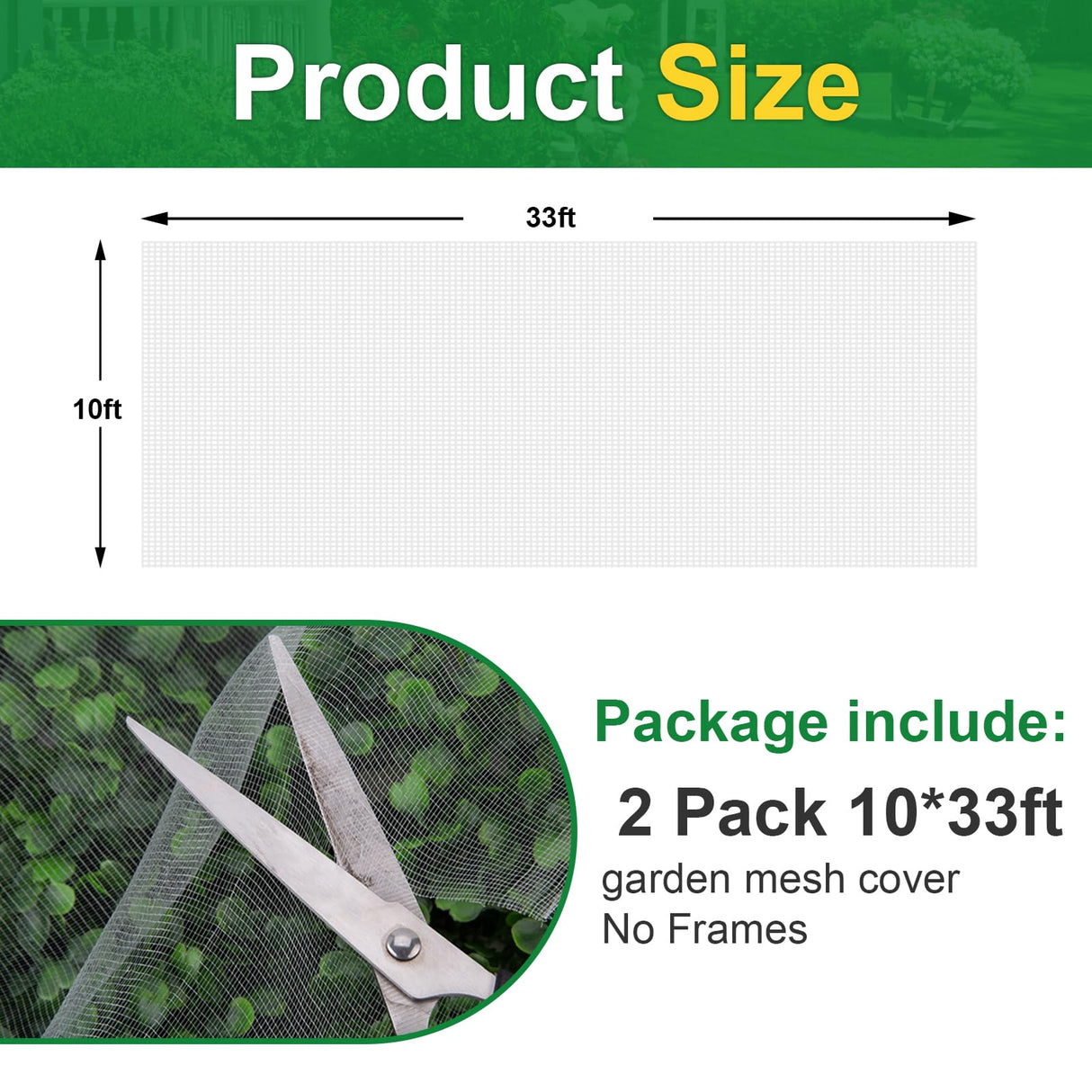 NONMON Garden Netting, 2 Pack 10x33FT Ultra Fine Mesh Insect Netting