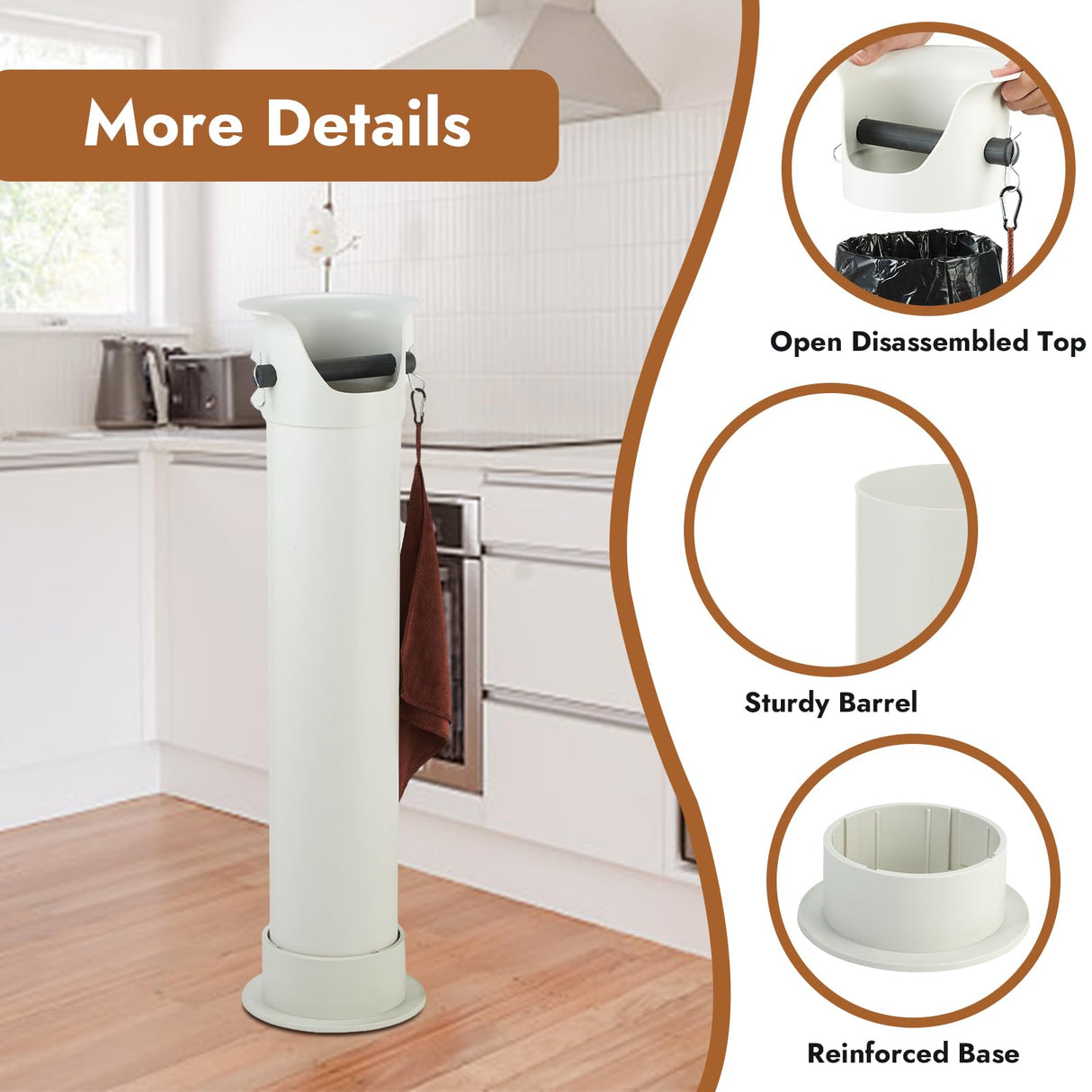 CURTA Espresso Coffee Knock Box with Garbage Bags(30Pcs), Commercial Knock Box for Coffee Grounds, Coffee Shop Kitchen Bar, White, Extra Large Collection Dump Bin