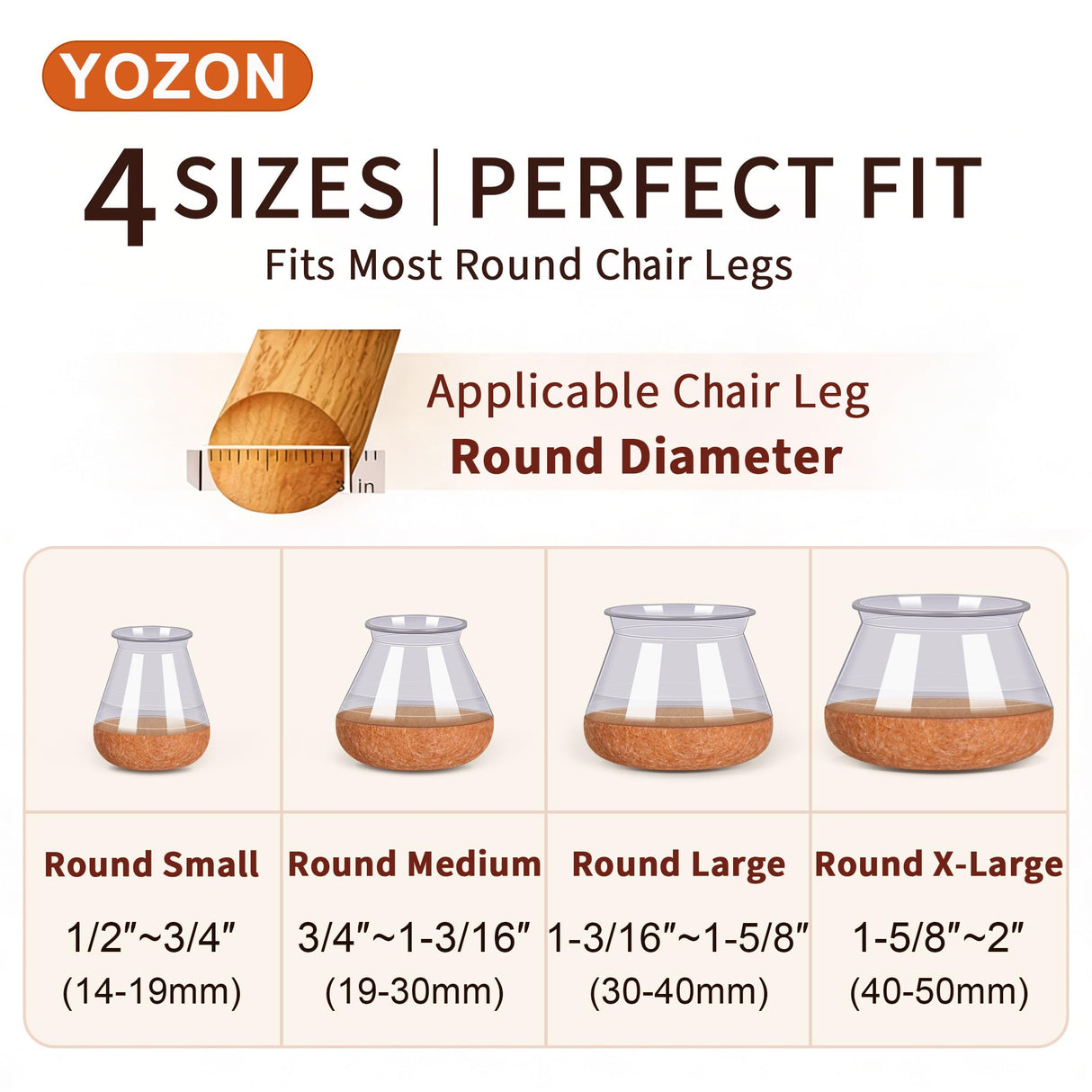 YOZON Chair Leg Floor Protectors for Hardwood Floors Felt Furniture Pads Silicone Caps 32 Pack Anti-Scratch Reduce Noise Clear Round Medium Fit 3/4" to 1-3/16" (19-30mm)