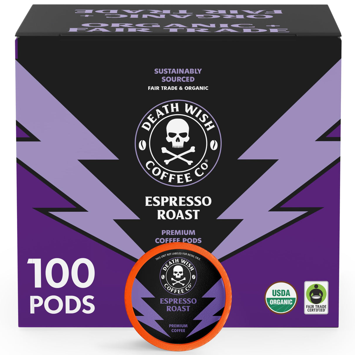 Death Wish Coffee - Single Serve Pods - Dark Roast Coffee Pods - Made with USDA Certified Organic (Espresso Roast, 100 Count)