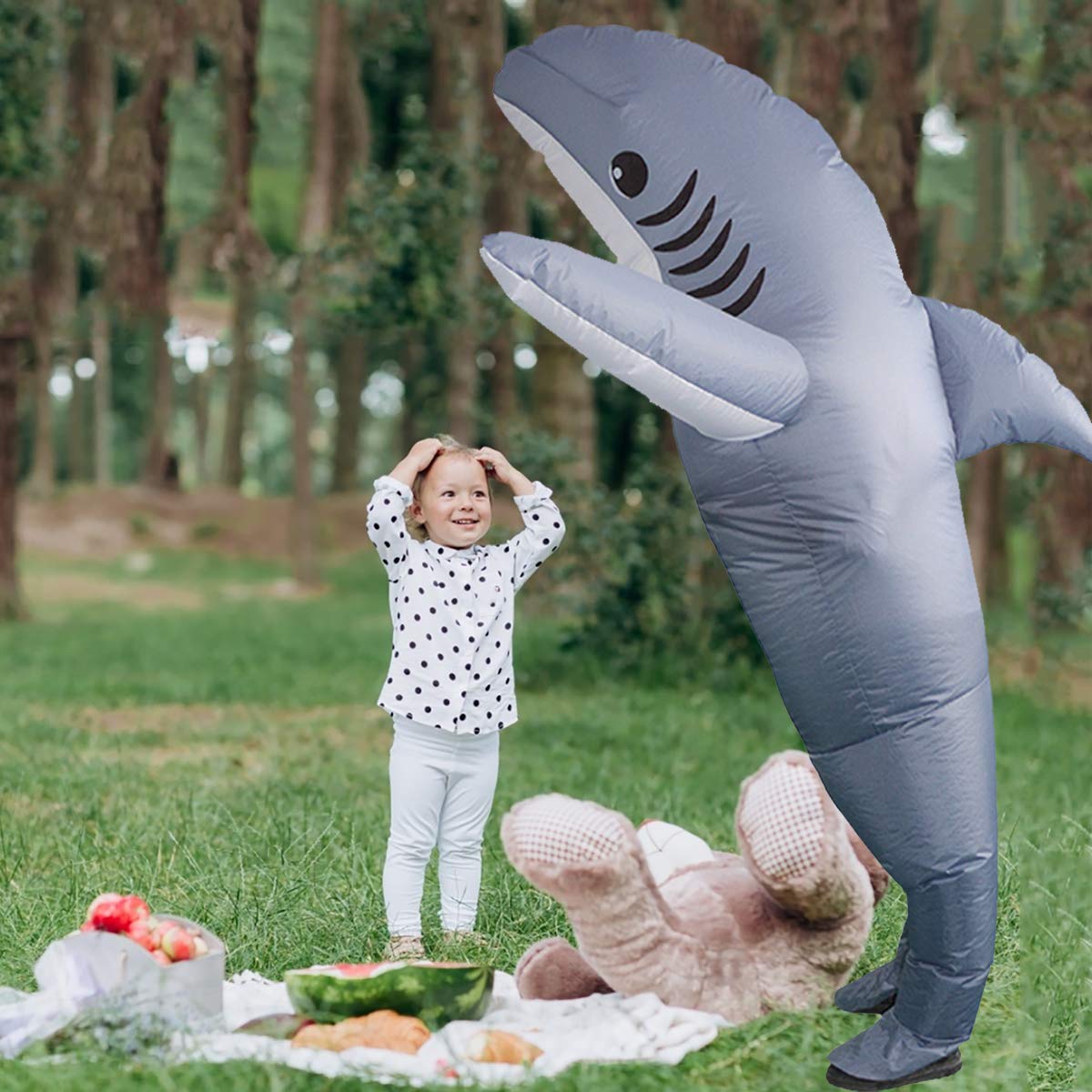 Poptrend Adults Inflatable Halloween Costumes Blow Up Grey Shark Costume for Halloween, Christmas, Birthday Party(grey)