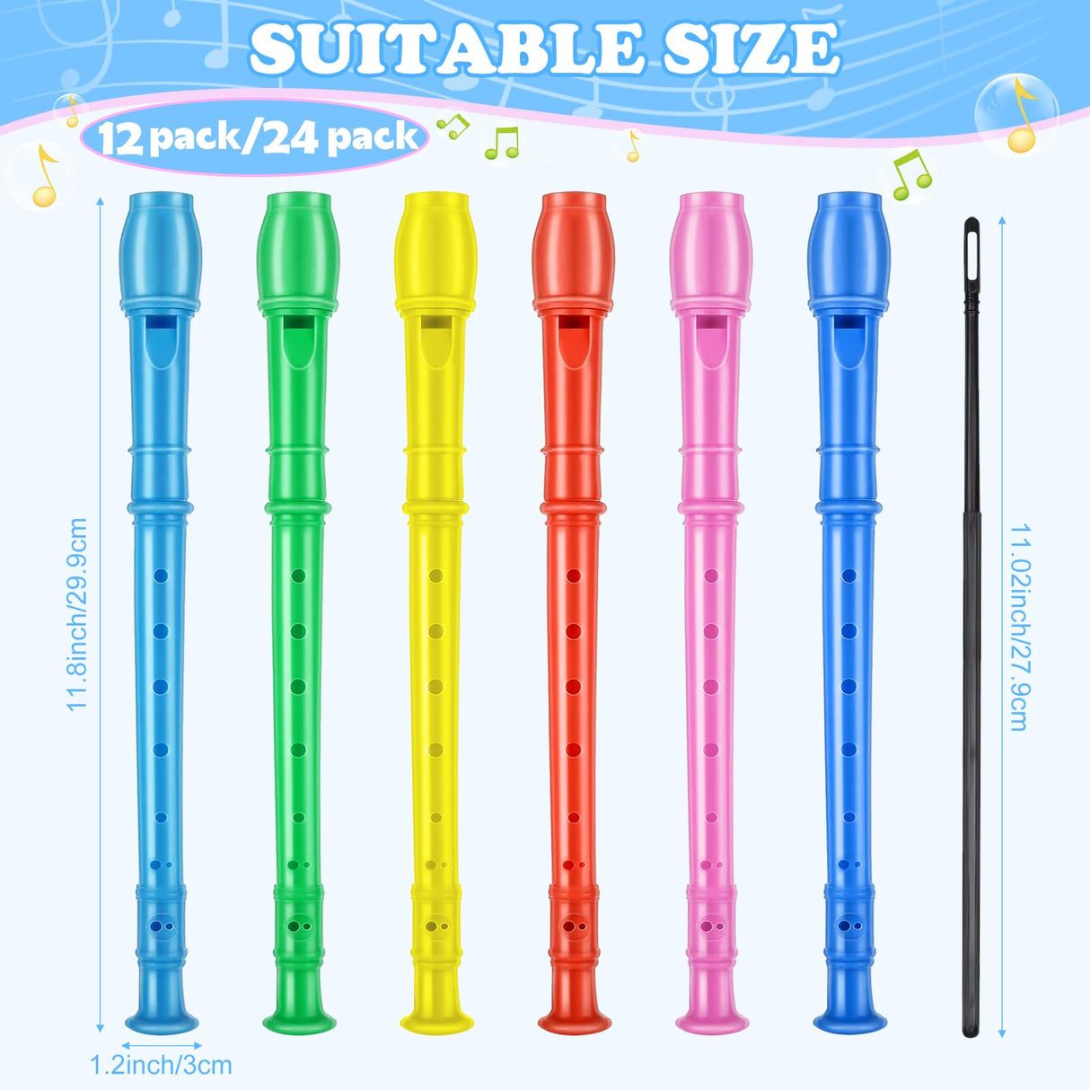 8 Hole Soprano Recorders Descant Flute Bulk With Cleaning Rod German Style for Back to School Gift Christmas Shoebox Supplies Musical Instruments Party Favor (24 Pack)