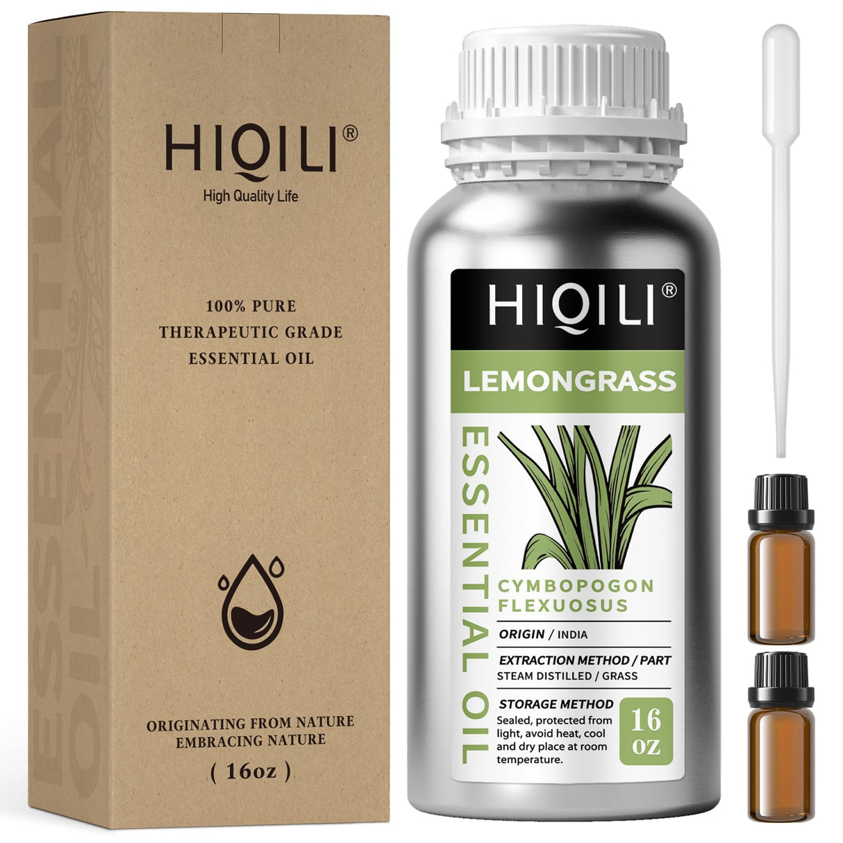 HIQILI 16 Fl Oz Lemongrass Essential Oil, 100% Pure Natural Undiluted for Diffuser, Hair