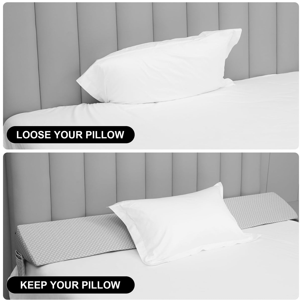 Rormcheny King Bed Wedge Pillow Headboard Gap,Wedge Pillow Headboard/Bed Gap Filler,Fill The Gap (0-8") (Gray, 76"x10"x6")