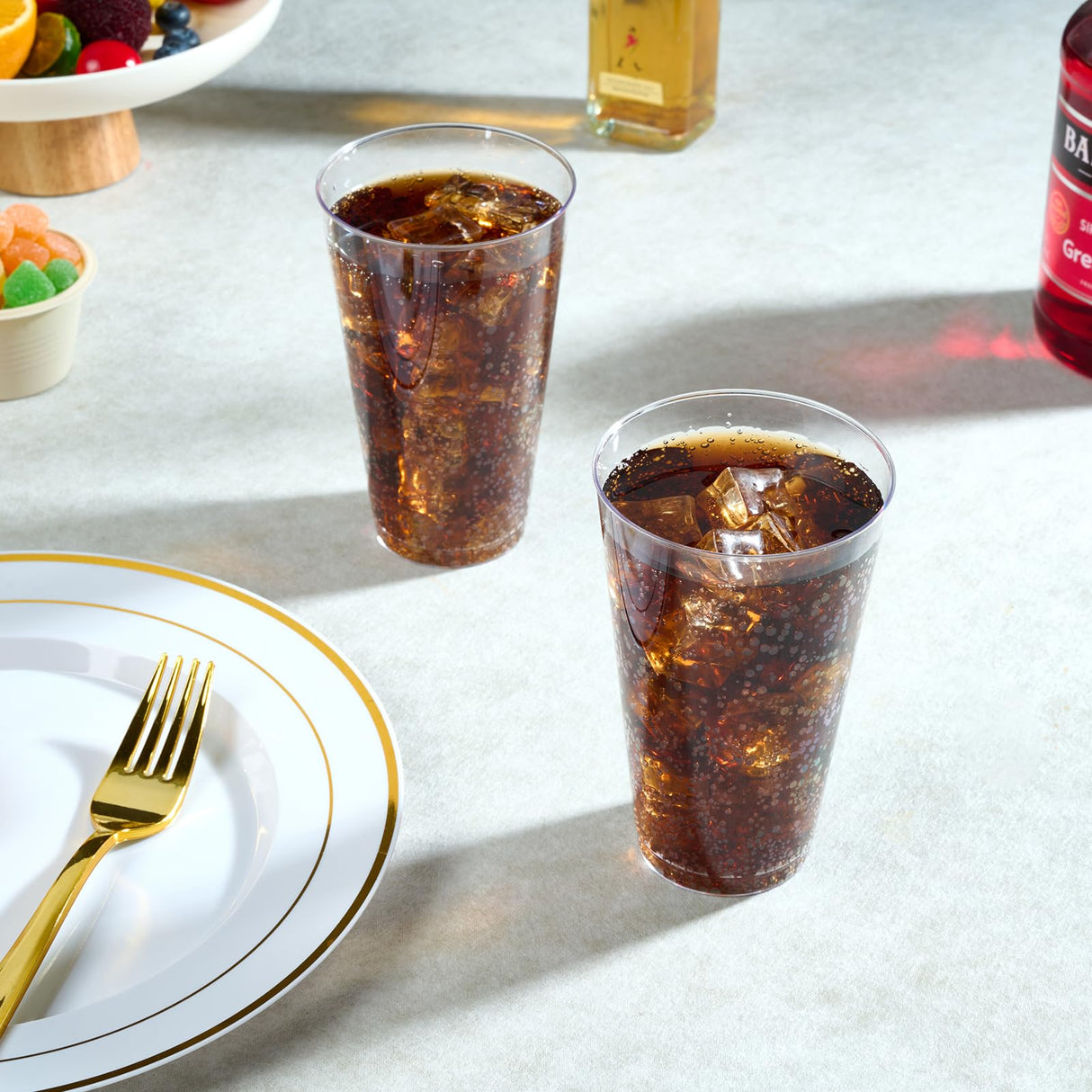 FOCUSLINE 100 Pack 16 oz Clear Plastic Cups, Disposable Cups Large Reusable Plastic Tumblers, Heavy-duty Clear Hard Cups 16 Ounce for Wedding Party, Thanksgiving, Halloween, Christmas