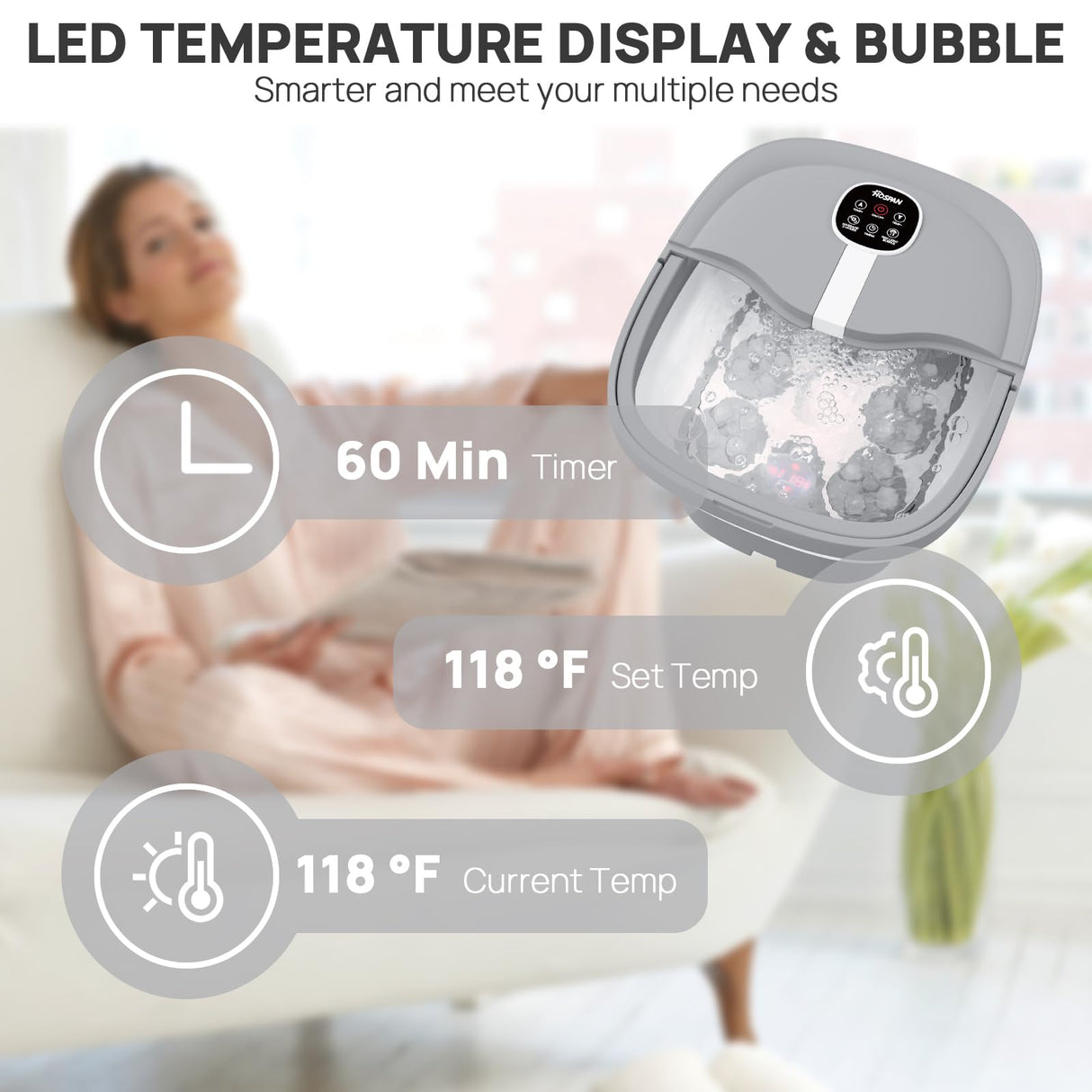 HOSPAN Collapsible Foot Spa Electric Rotary Massage, Foot Bath with Heat, Bubble, Remote, and 24 Motorized Shiatsu Massage Balls. Pedicure Foot Spa for Feet Stress Relief - FS02A