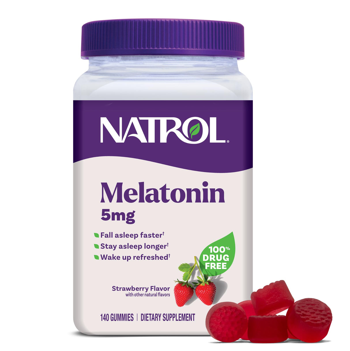 Natrol Melatonin Gummies, Sleep Support, 140 Strawberry-Flavored Adult Melatonin Gummies, 5 mg Sleep Aids for Adults