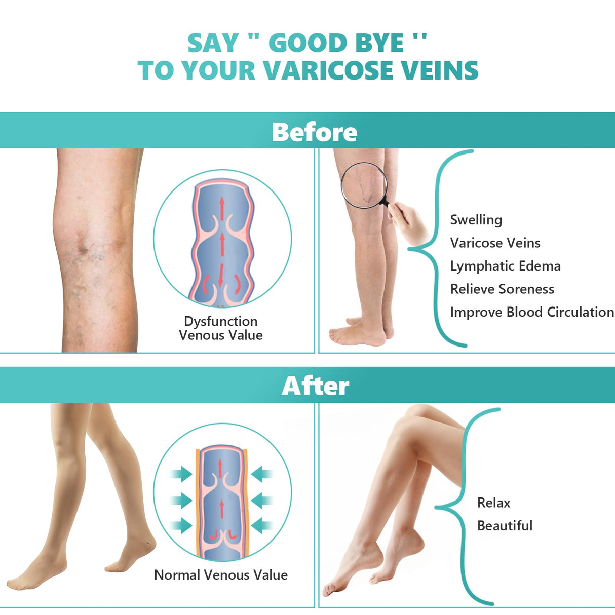 Compression Pantyhose Stockings for Women Men, 20-30 mmHg Medical Graduated Support Opaque Closed Toe Hose Tights