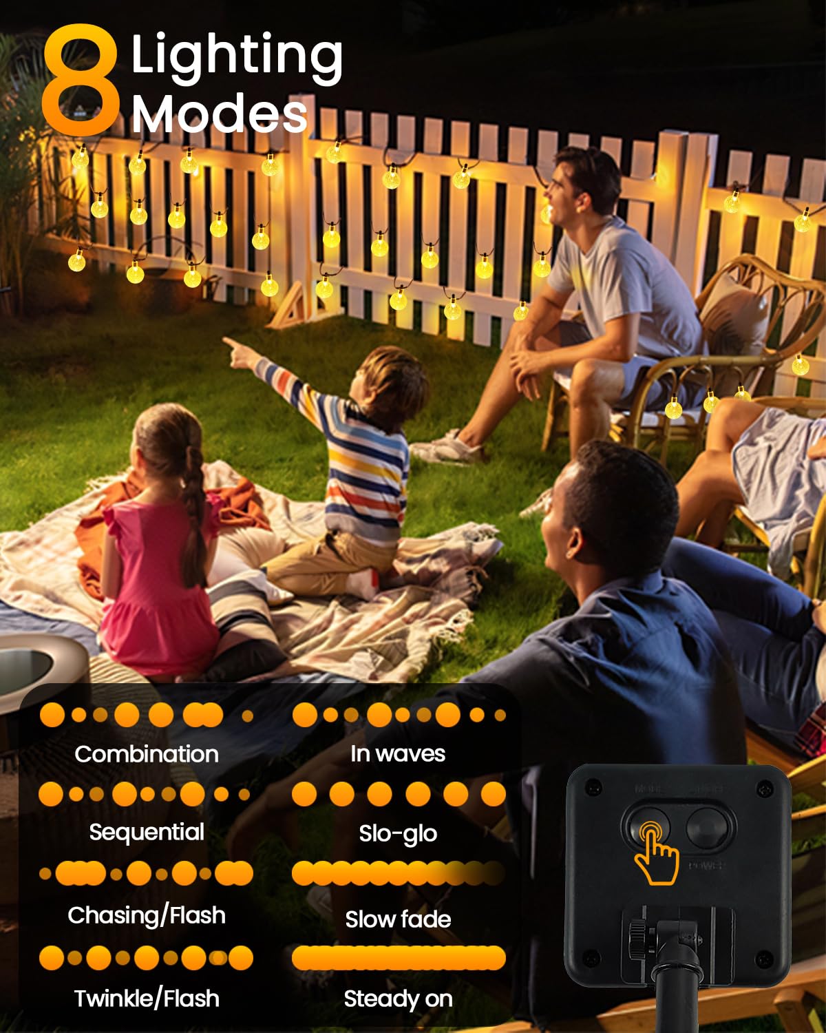 2-Pack 64FT 100 LED Crystal Globe Solar Christmas String Lights Outdoor, Waterproof Solar Lights for Outside, 8 Lighting Modes Christmas Decorations for Garden Yard Porch Wedding Patio(Warm White)