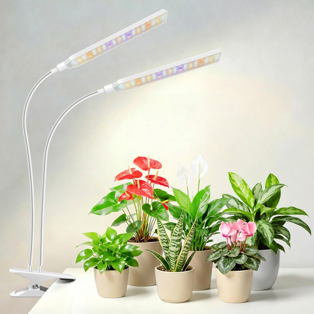 Aumtrly Plant Lights for Indoor Growing, 2 Head White Clip on Grow Lamp