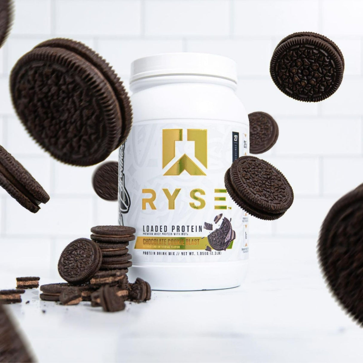 RYSE Loaded Protein Powder - Chocolate Cookie Blast - 25g Whey Protein Isolate & Concentrate with Prebiotic Fiber & MCTs - Low Carb, Low Sugar, Digestive-Friendly - 54 Servings / 4 lb Tub