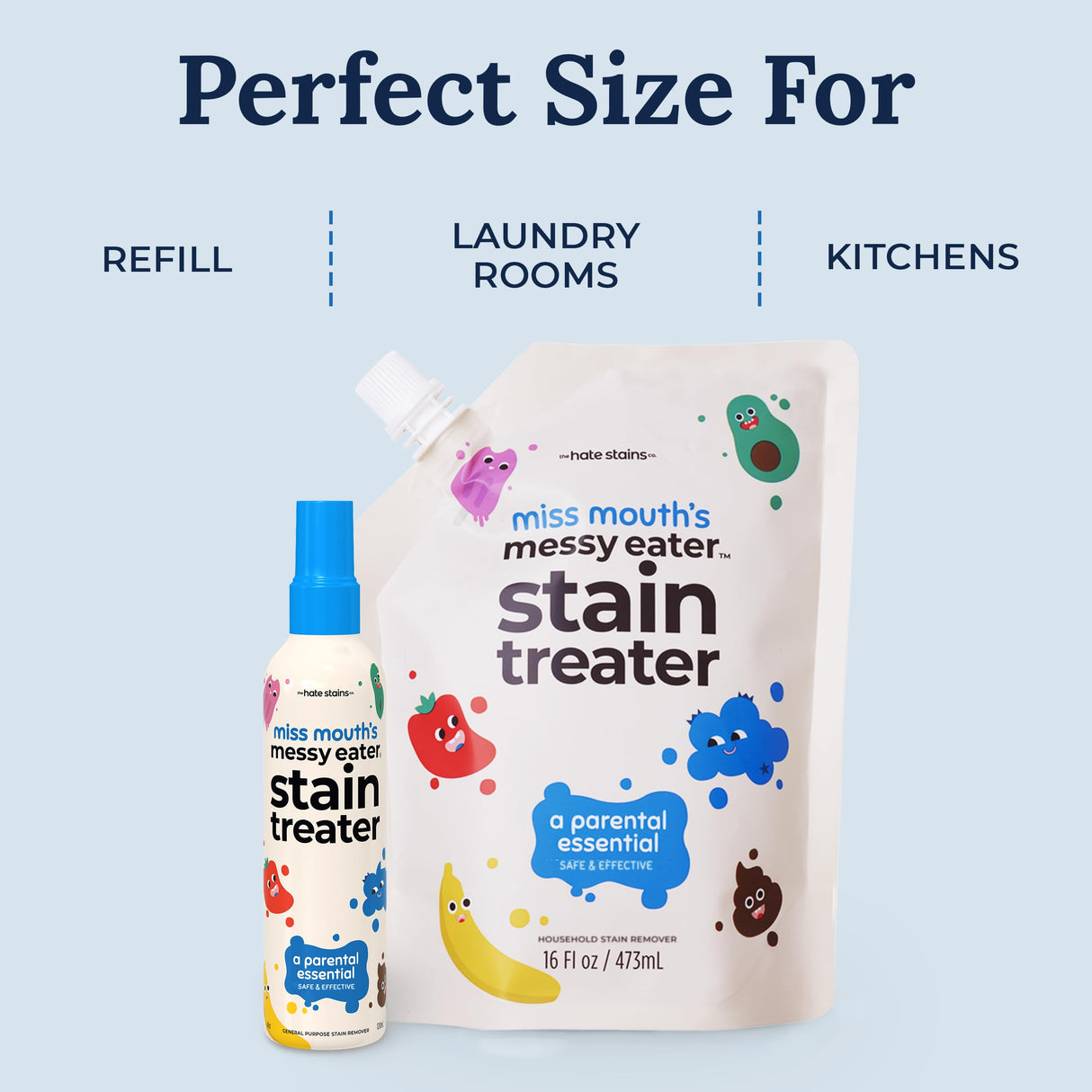 Miss Mouth's Messy Eater Stain Treater - 16oz Refill - Newborn & Baby Essentials - No Dry Cleaning Food, Grease, Coffee Off Laundry, Underwear, Fabric