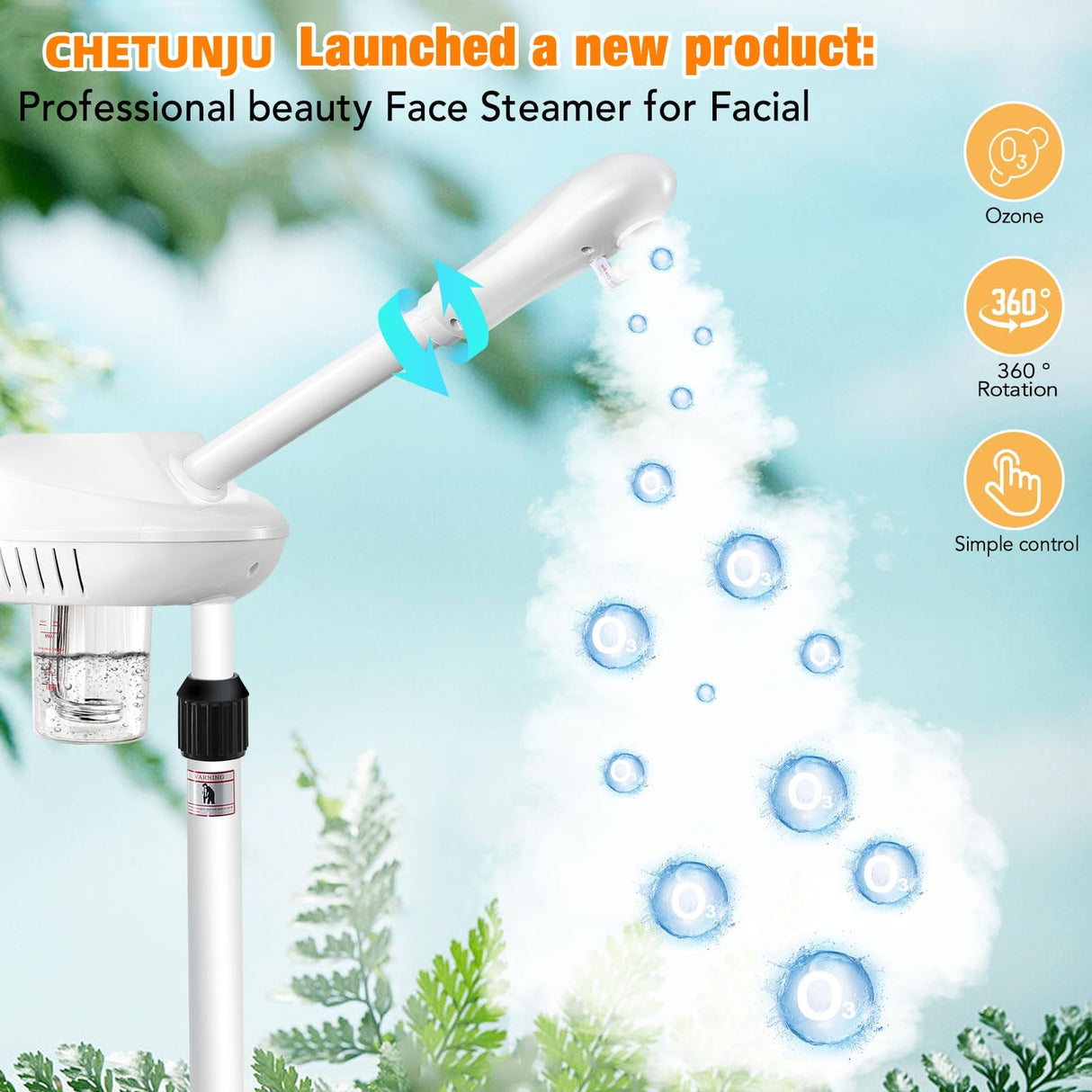 Chetunju Professional Facial Steamer for Ozone Humidifier Atomizer, Adjustable Height and Angle, Face Steamer Clean Skin Firming Pores and Moisturizing Suitable for a Beauty, Spa, at Home