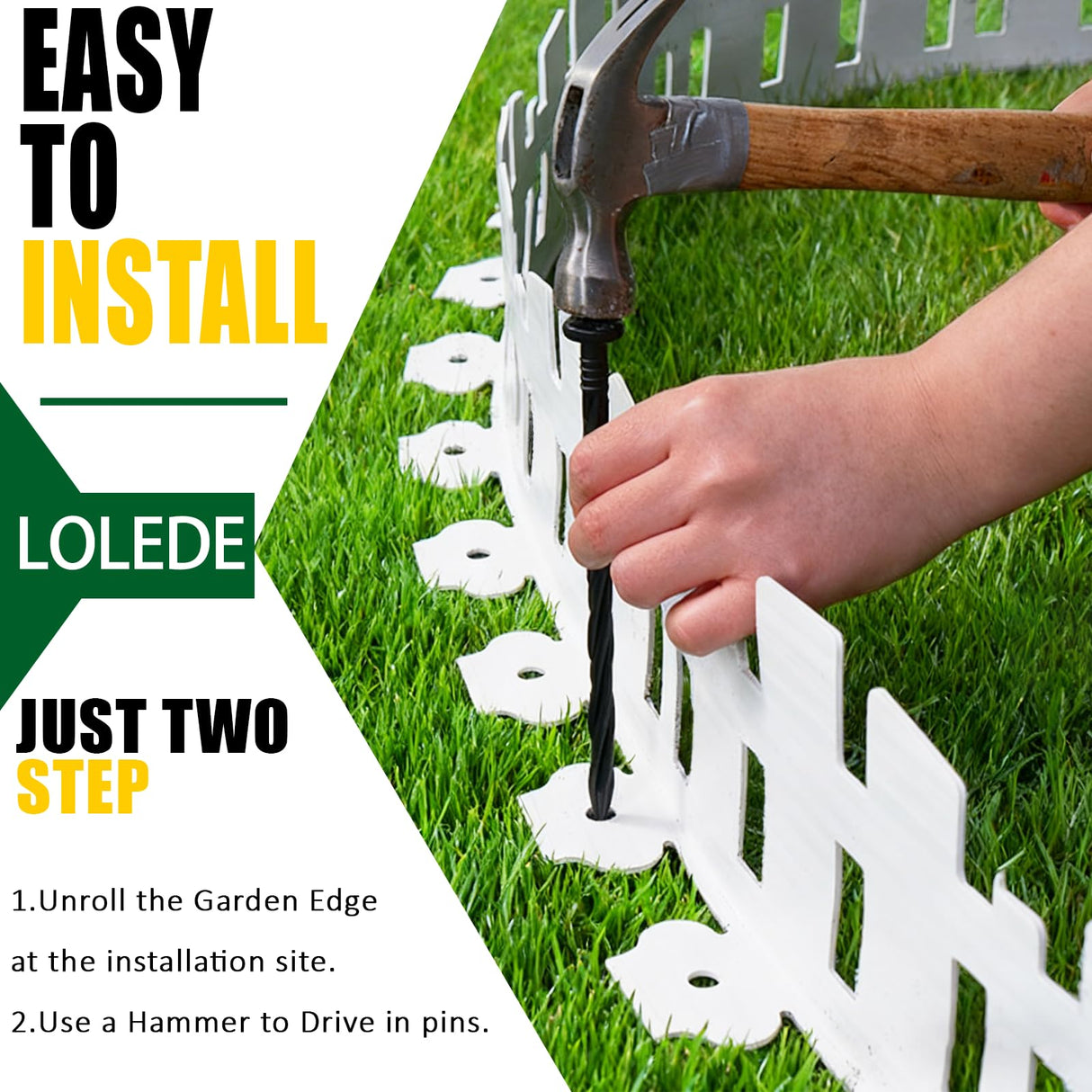 Garden Edging 33FT LOLEDE, 4.6IN Tall White Landscape Edging Border with 60 Stakes, Flexible Plastic Lawn Edging for Yard, Flower Beds,Tree Rings, Walkways & Garden Borders(Square-White)