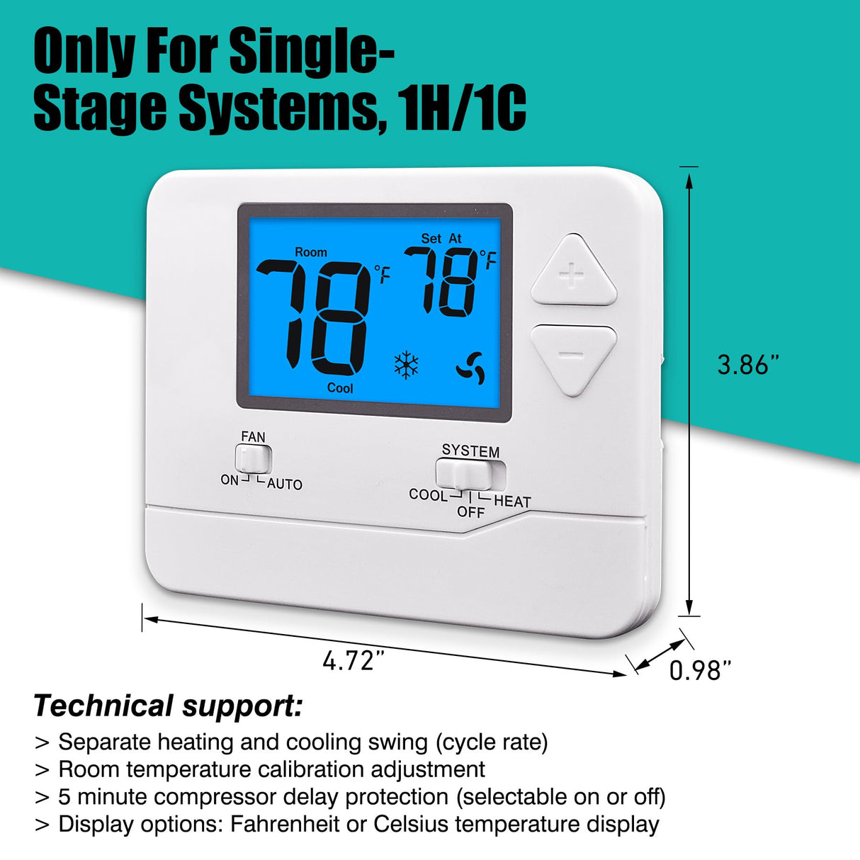 Suuwer Non-Programmable Thermostats for Home 1 Heat/1 Cool Conventional Single-Stage Systems (Blue Backlight)