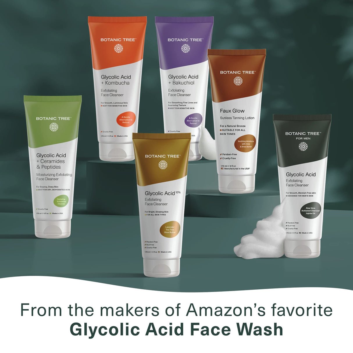 2 Pack Botanic Tree Men's Face Wash with Glycolic Acid & Activated Charcoal (6oz.) - Deep Cleaning and Energizing Facial Exfoliating Cleanser…