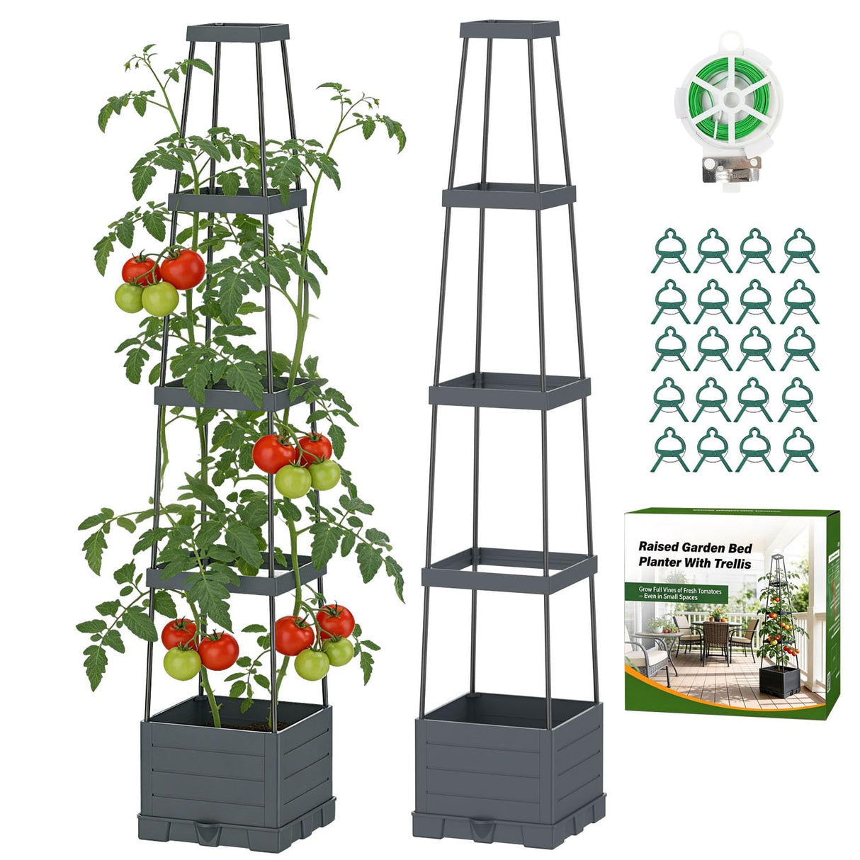 Suteck Raised Garden Bed with Trellis, 2PK Self-Watering Tomato Planter Box