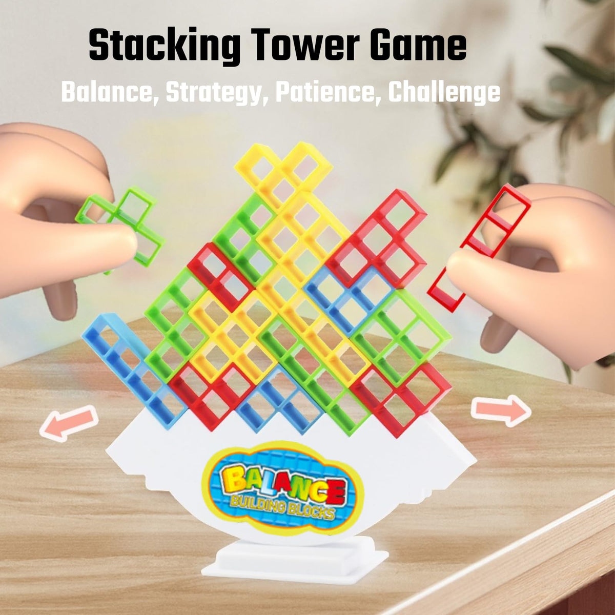 Gdaytao 64 Pcs Stacking Tower Game with 22 Cards, Balance Building Blocks