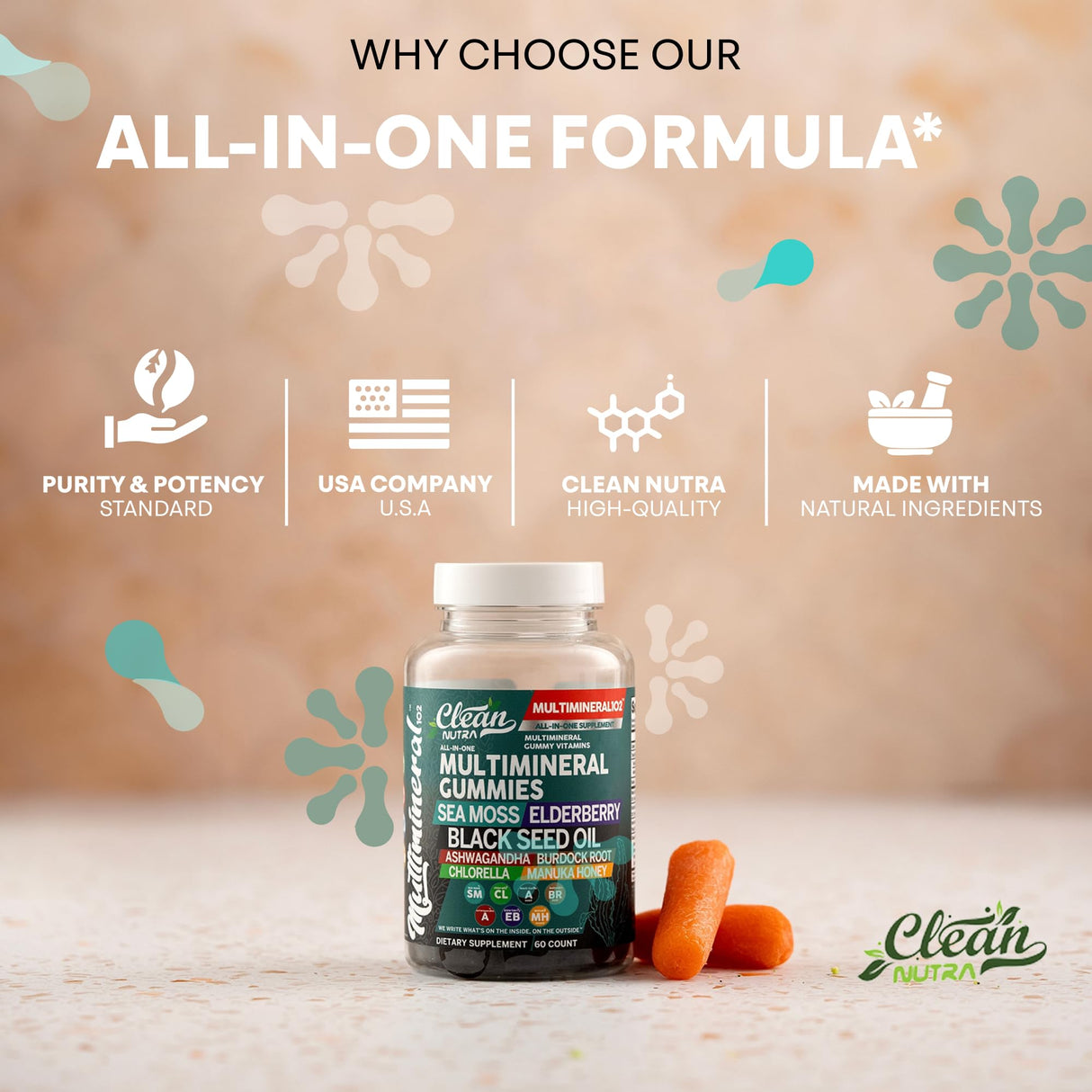 Sea Moss Gummies | Clinically Tested - Black Seed Oil Ashwagandha Elderberry Burdock Root Chlorella Manuka Honey - Vegan Irish Sea Moss Gummy Vitamins for Adults Kids Men Women - Green Apple Flavor