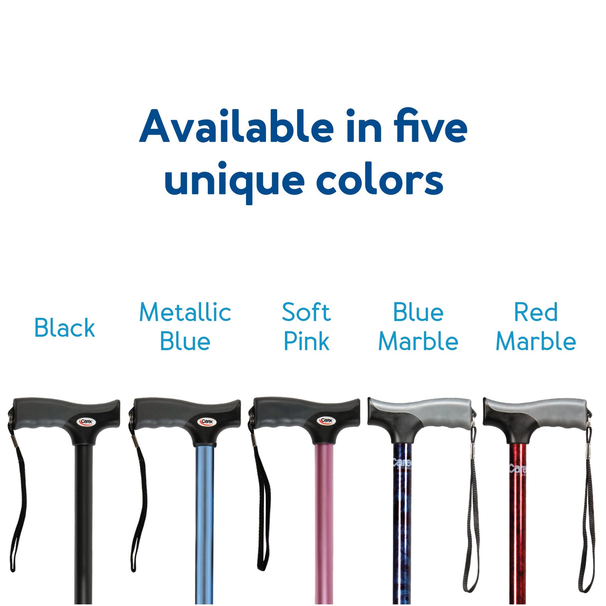 Carex Soft Grip Walking Cane - Height Adjustable Cane With Wrist Strap - Latex Free Soft Cushion Handle, Metallic Blue