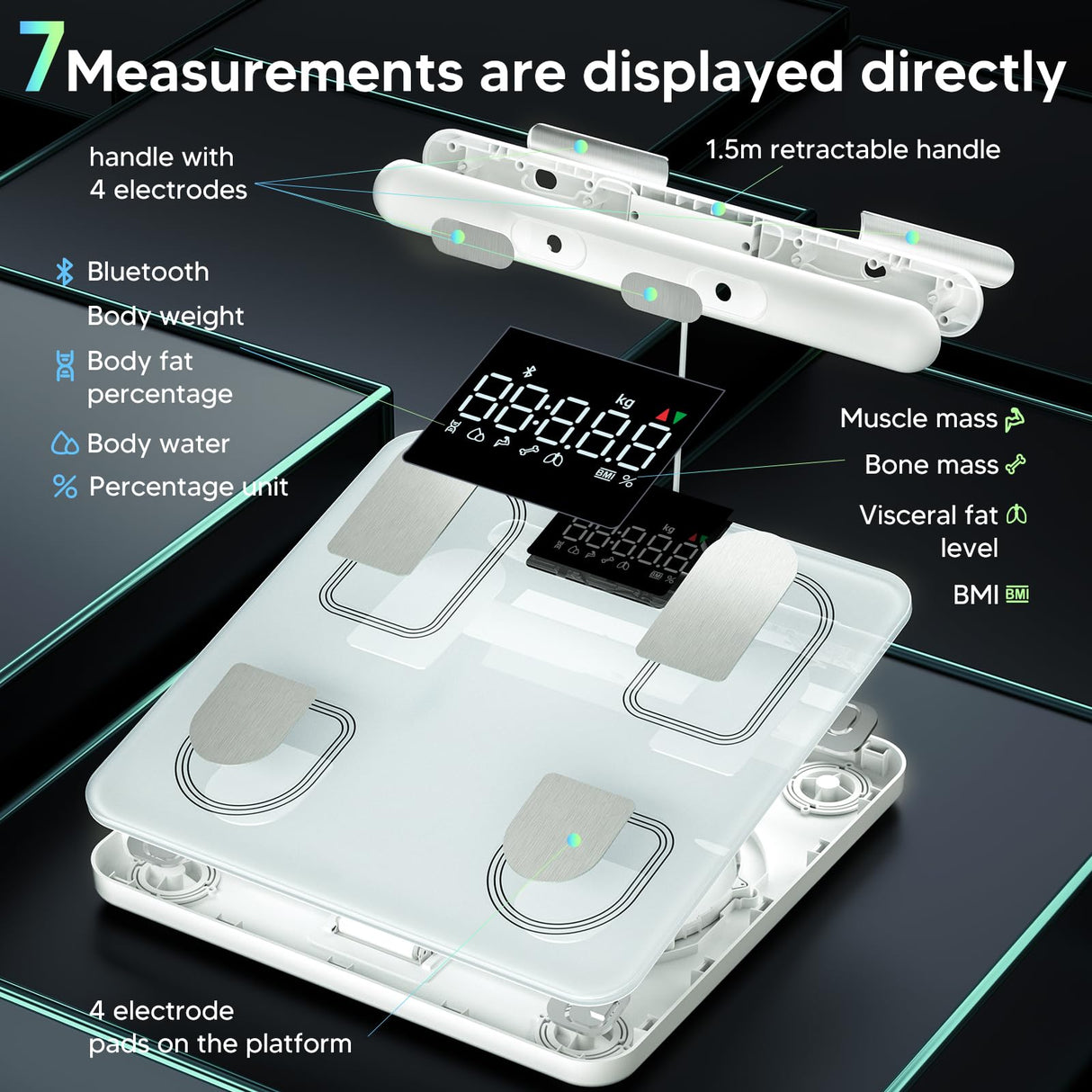 arboleaf Scale for Body Weight, Bluetooth Smart Digital Weighing Scales with 8 Electrode, High Precision 26 Body Composition Analyzer for BMI Muscle Mass