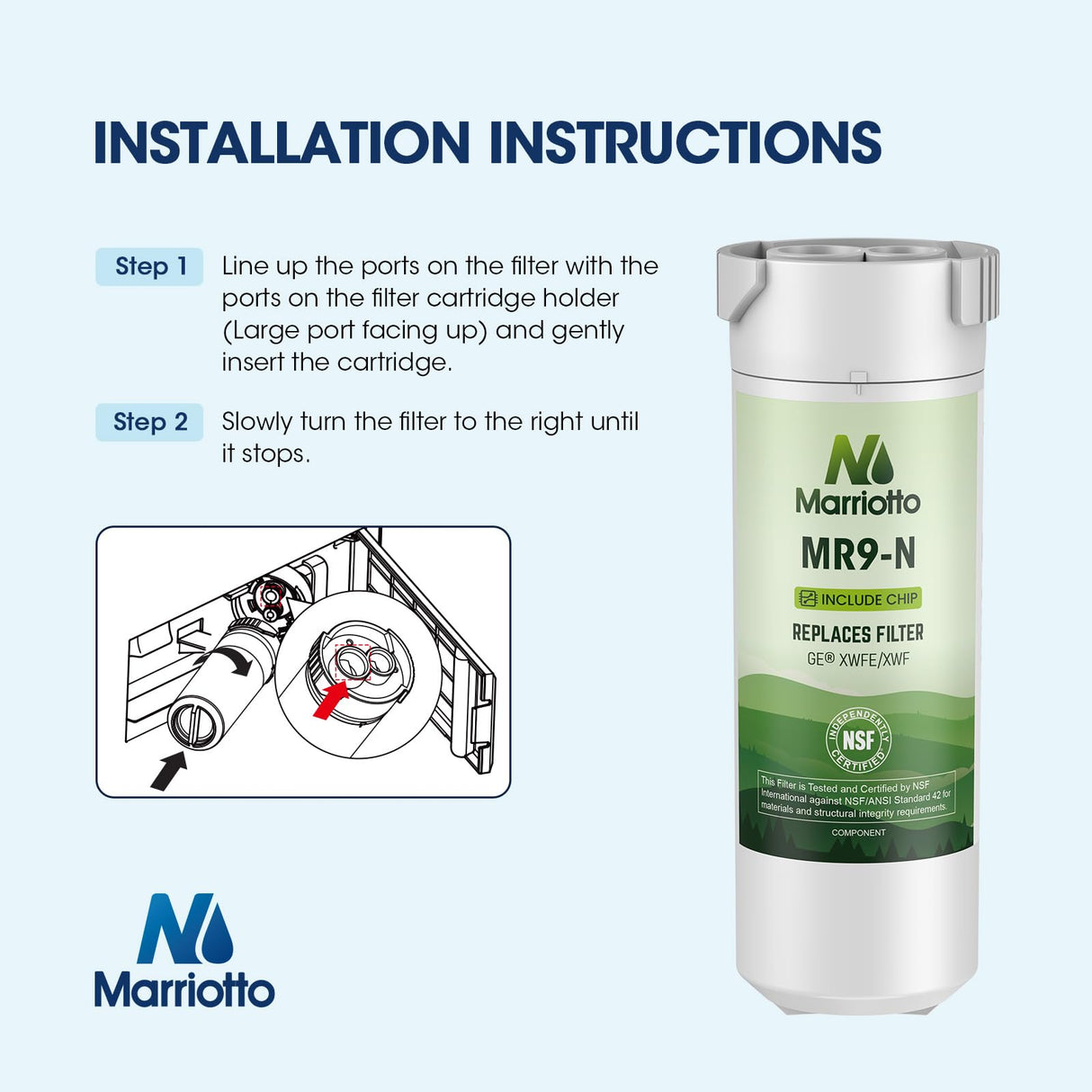 MARRIOTTO Water Filter Compatible with XWFE (Built-in CHIP), Replacement for GE XWFE, XWF Refrigerator Water Filter Pack of 2