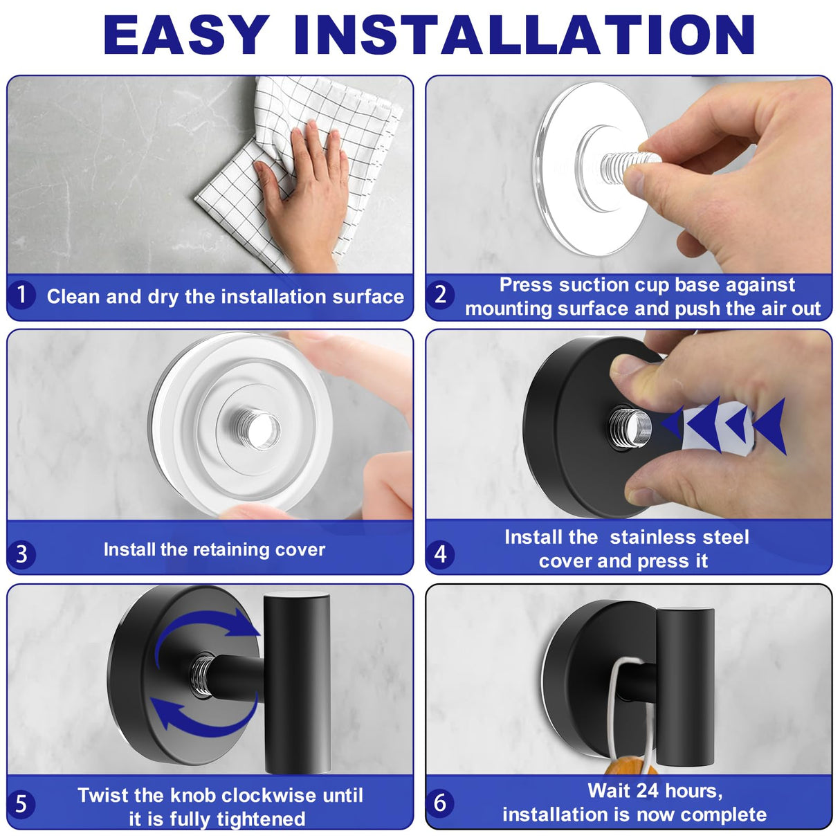 Bntuk Suction Cup Hooks, Shower Hooks for Inside Shower – Removable Towel Hooks for Bathroom Window Glass Mirror Tile, Bath Robe Looafh Hook for Hanging – Waterproof & Rustproof, Black (4 Pack)