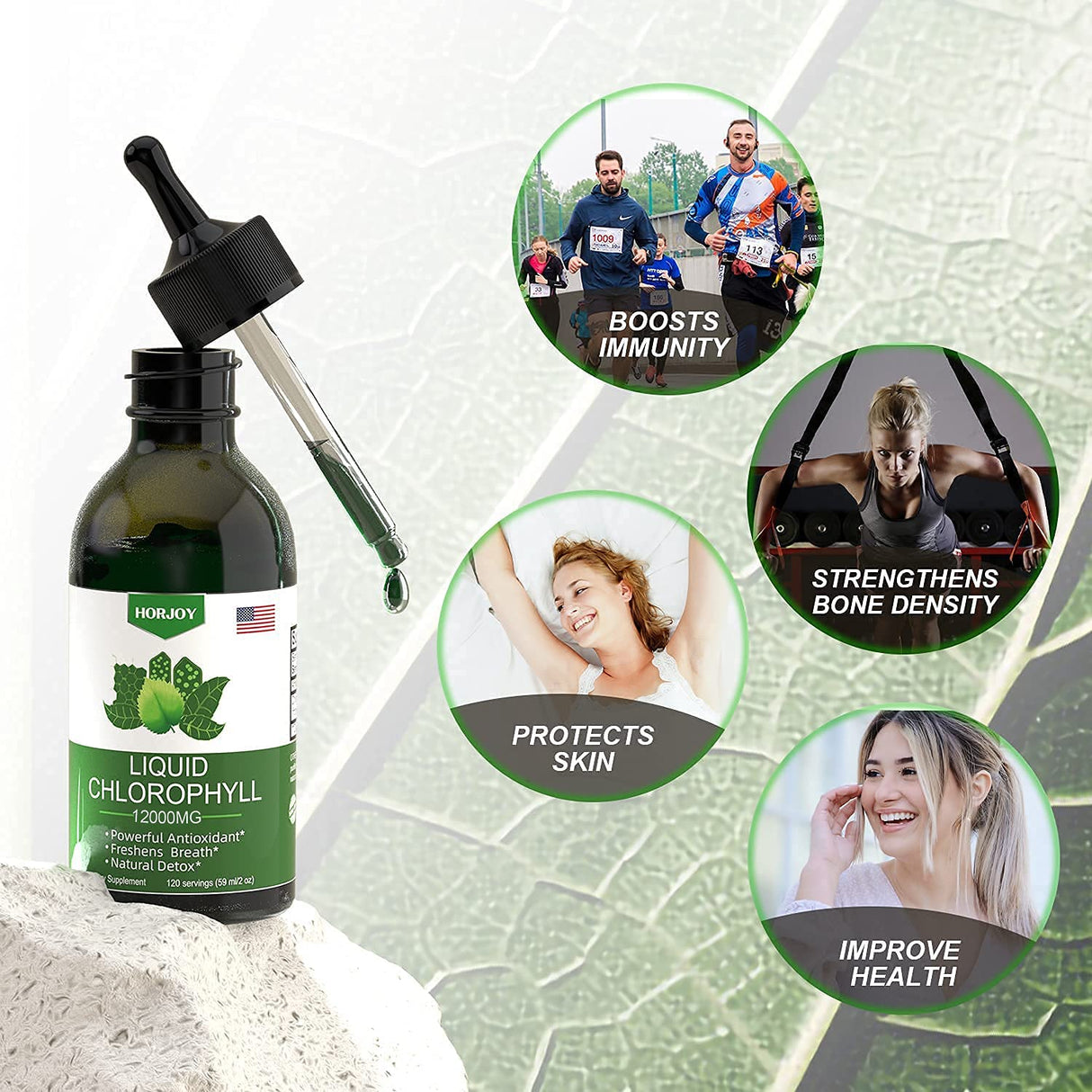 Chlorophyll Liquid Drops - 100% Natural Energy Booster and Immune Support - Internal Deodorant and Detox - Altitude Sickness Relief - Fast Absorption, Vegan & Non-GMO - 120 Servings (Pack of 2)