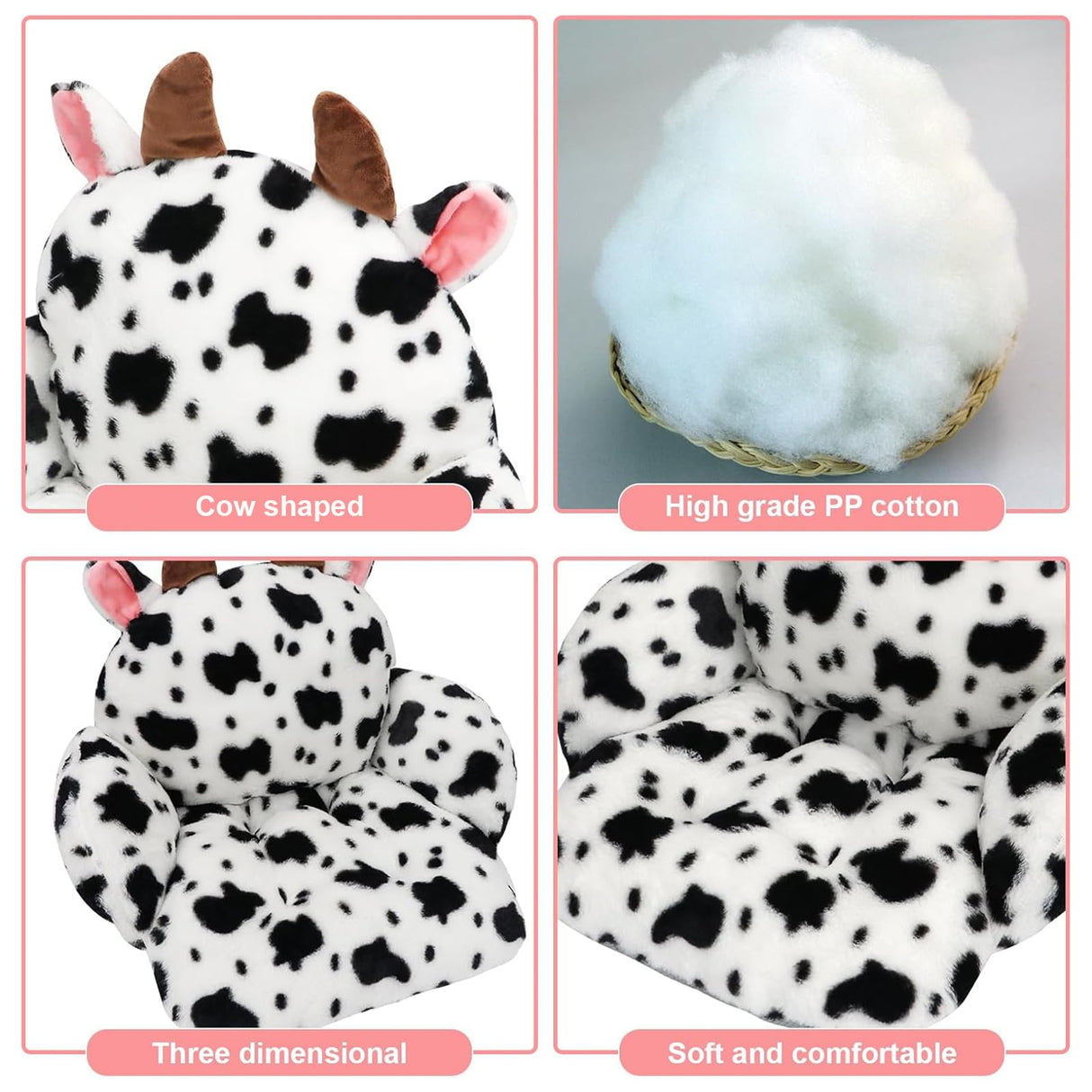 QYA Cute Chair Cushion, Soft Seat Cushions for Office Desk, Kawaii Chair Pillow for Gaming, Comfy Floor Seating for Adults, Cow Stuff for Bedroom Playroom Dining Living Room Decor, 17"x16.5"