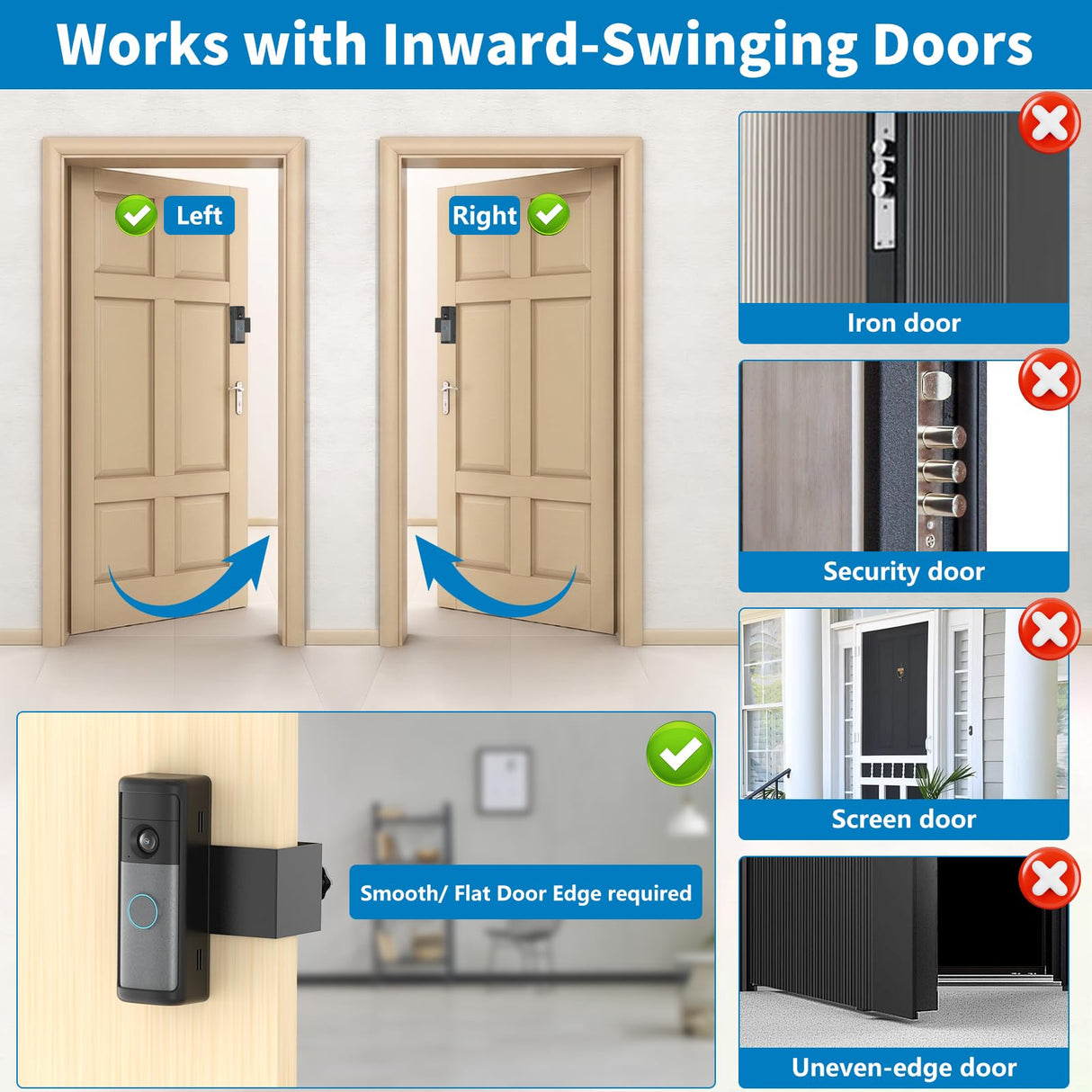 Anti-Theft Ring Doorbell Mount for 2026 Newest Ring Battery/Other Doorbell/Plus/Pro (2nd Gen), No-Drill Camera Doorbell Kits, Non-Blocking Motion Sensor, Accessories for Apartment & Rental, Black