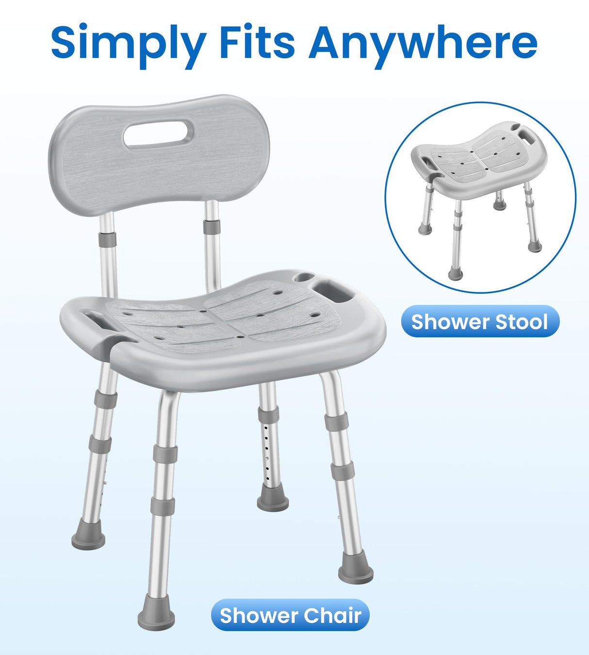 HOMLAND Shower Chair for Inside Shower with Removable Back, FSA/HSA Eligible Adjustable Height, Non-Slip Heavy Duty Bath Chair for Bathtub, 350 lbs Shower Seat for Elderly and Disabled, Grey