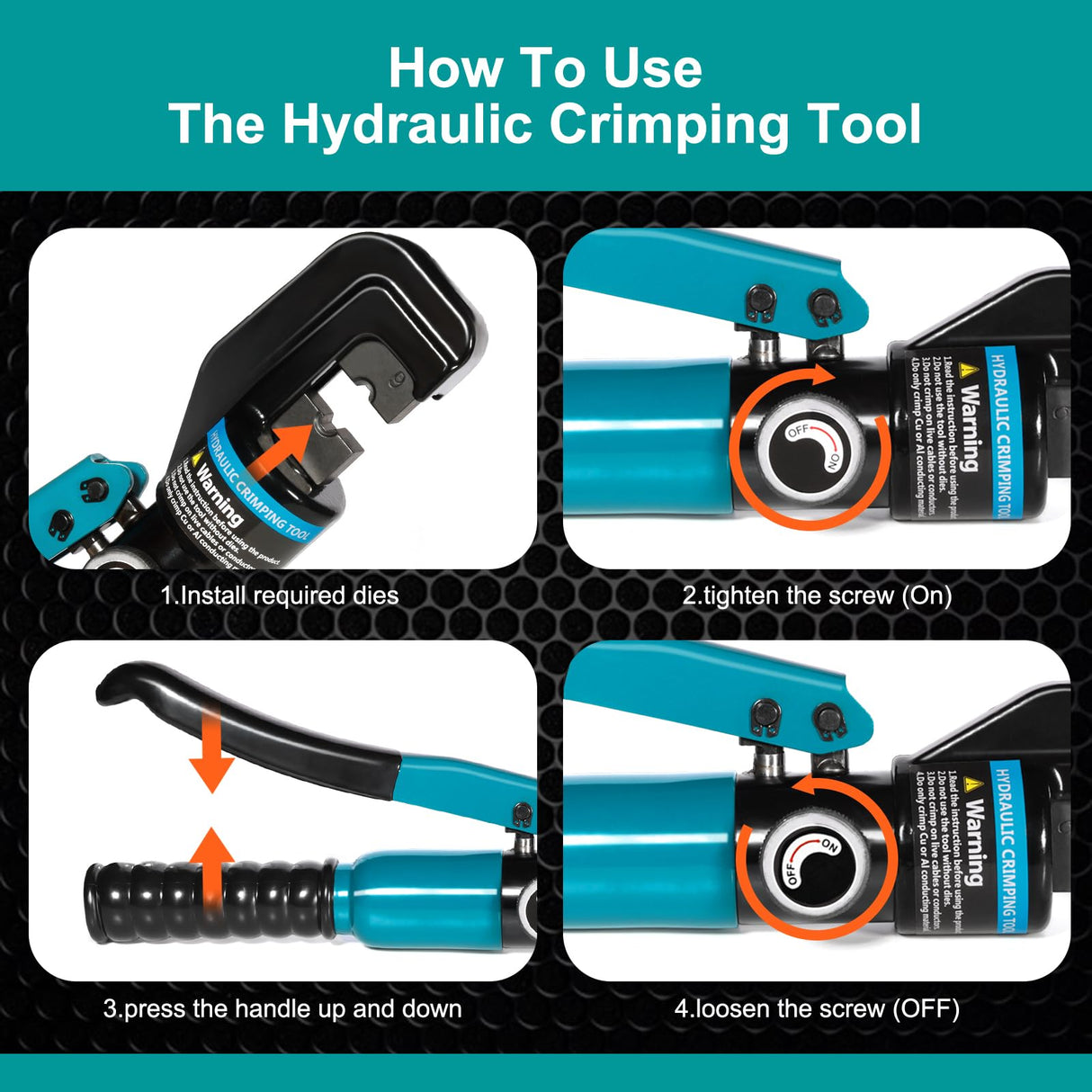 Brileine 10 Tons Hydraulic Crimping Tool with 9 Dies - Battery Cable Crimper Tool & Wire Rope Crimping Tool for 12 to 2/0 AWG, 1/16" 1/8" 3/16" Stainless Steel Cable Railing Tool