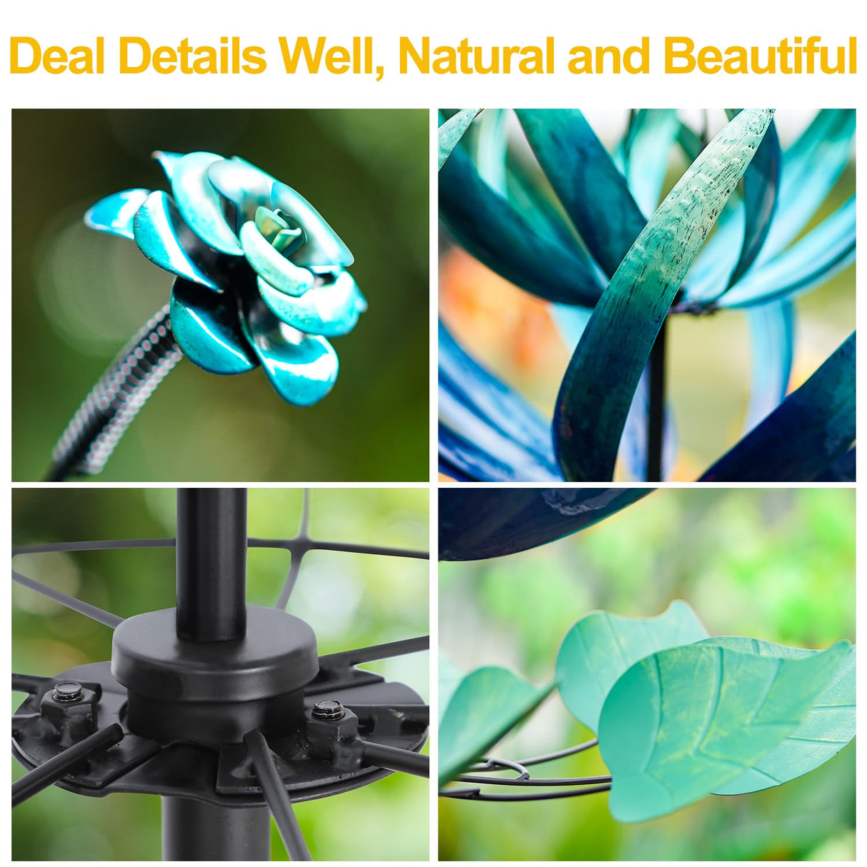LimeHill Wind Spinner for Yard and Garden - Large Metal Windspinners for Outdoor Decorations (Blue Lotus (24 X 84 Inches))