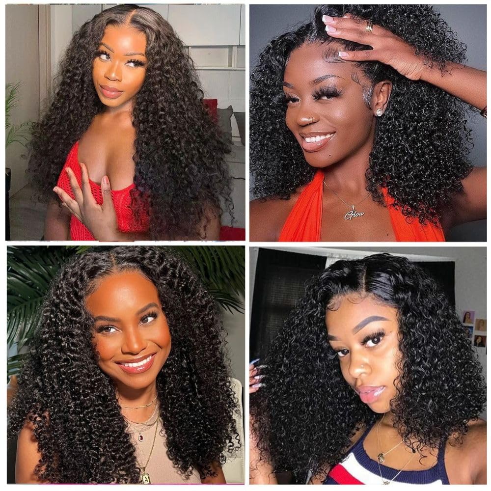Bestdilin Curly Lace Front Wigs Human Hair 13x6 Kinky Curly HD Transparent Lace Frontal Wig for Women Short Curly Wigs Pre Plucked With Baby Hair 220% Density Glueless Hair Curly Wigs (16 Inch)