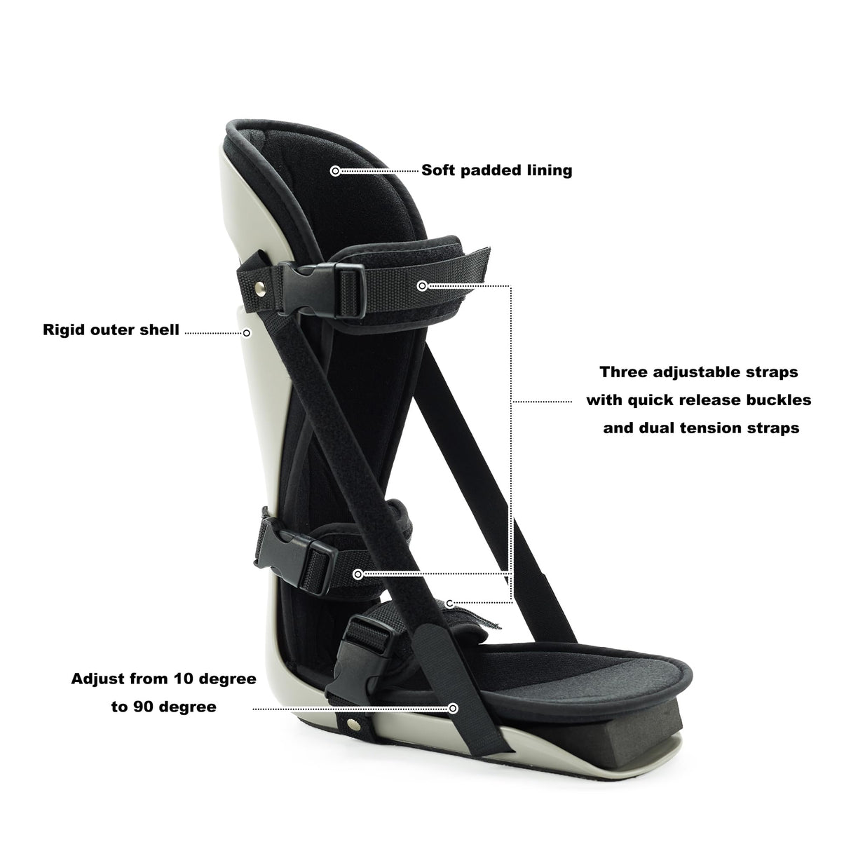 Plantar Fascitis Night Splint Adjustable Leg Support Brace for Fascia, Tendon and Calf Stretching, Heel and Bone Spur, Arch Pain Treatment Fit Right or Left Foot, Grey, Large